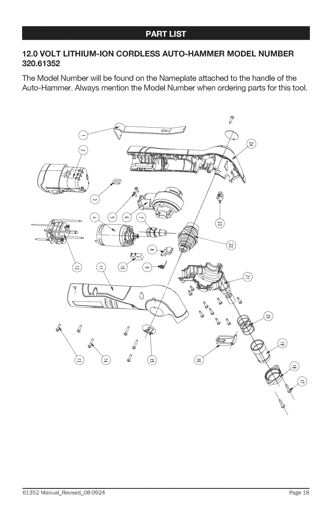 Craftsman 320. 61352 warranty Volt LITHIUM-IONCORDLESS AUTO-HAMMERMODEL Number 