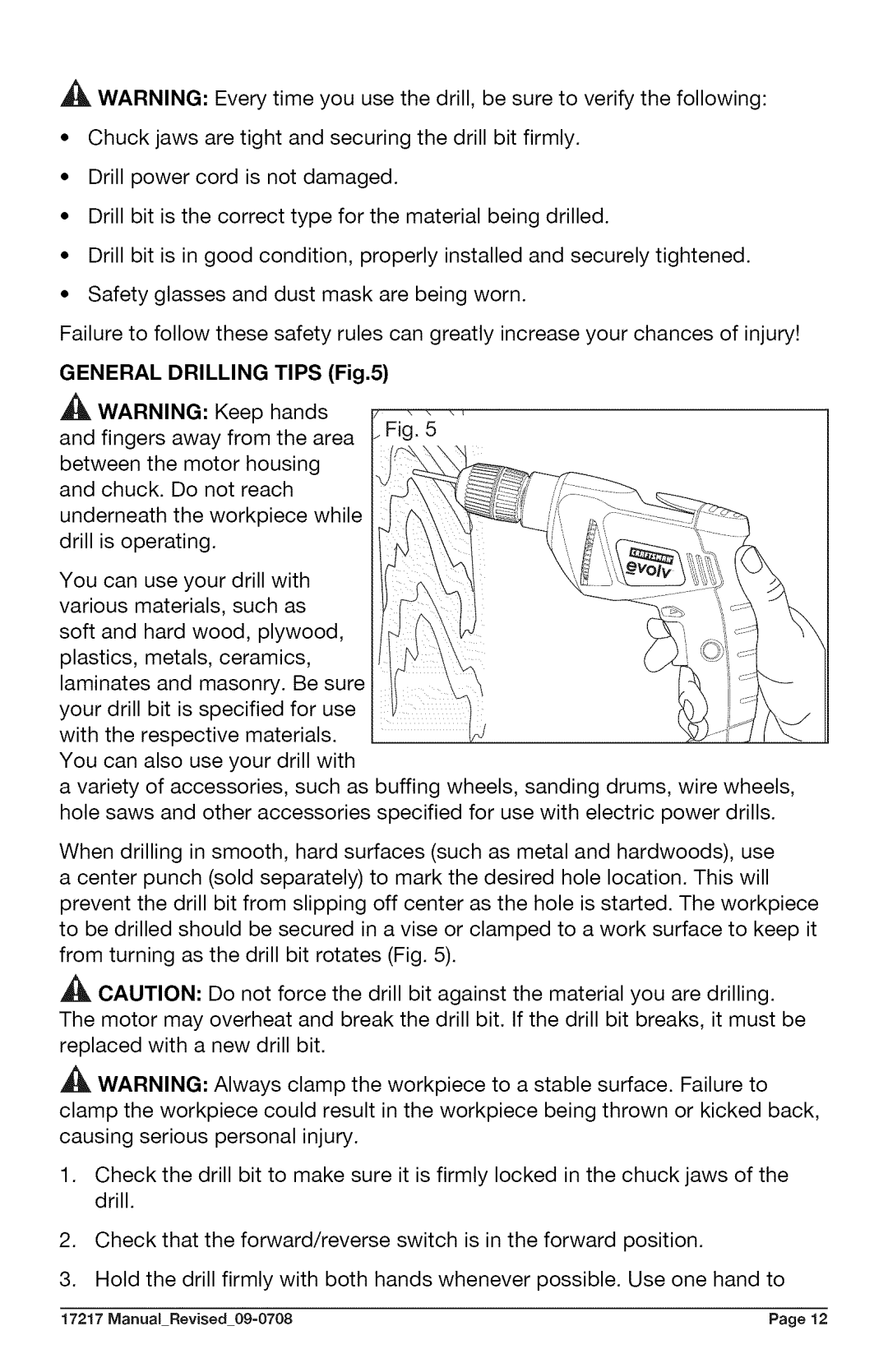 Craftsman 320.17217 warranty General Drilling Tips 