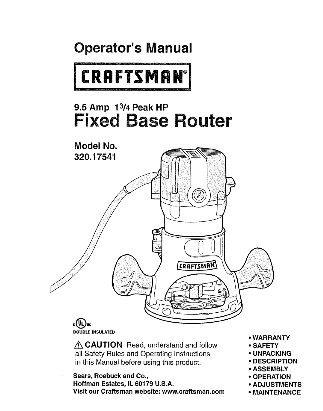 Craftsman 320.17541 operating instructions Hoffman Estates, IL 60179 U.S.A, Warranty 