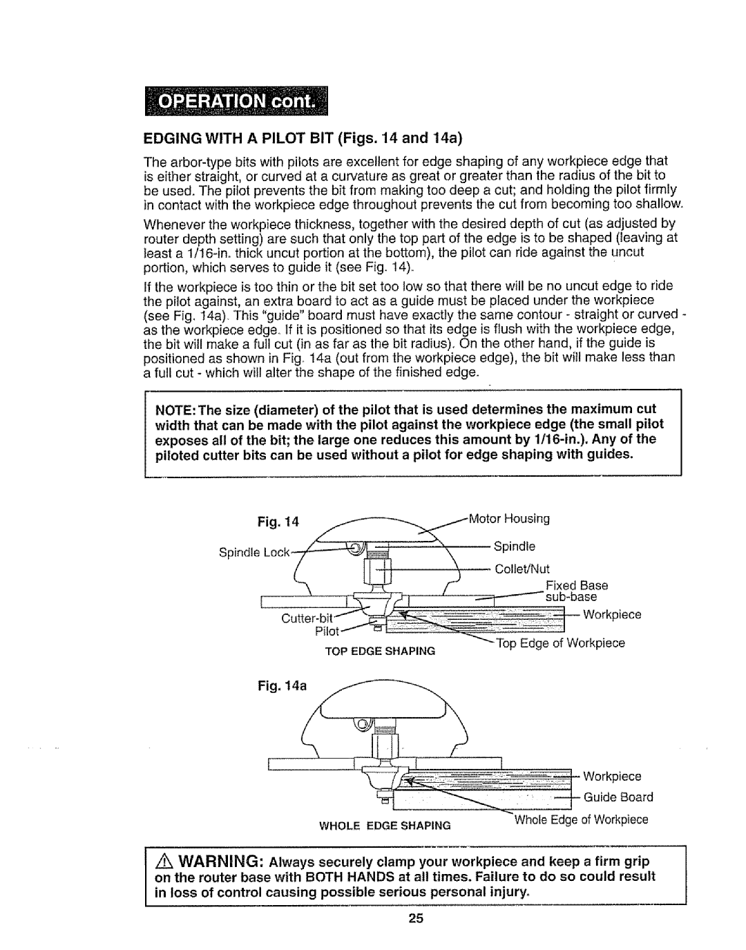 Craftsman 320.17541 operating instructions Edging with a Pilot BIT Figs and 14a 