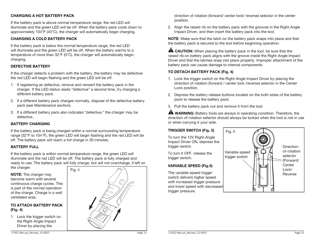 Craftsman 320.17562 warranty Defective Battery, To Detach Battery Pack Fig, Battery Full, To Attach Battery Pack 