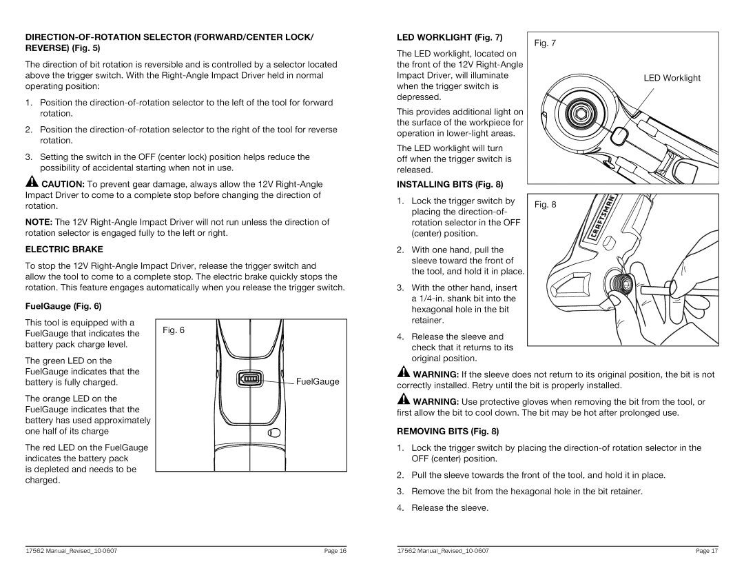 Craftsman 320.17562 warranty DIRECTION-OF-ROTATION Selector FORWARD/CENTER Lock, Electric Brake 