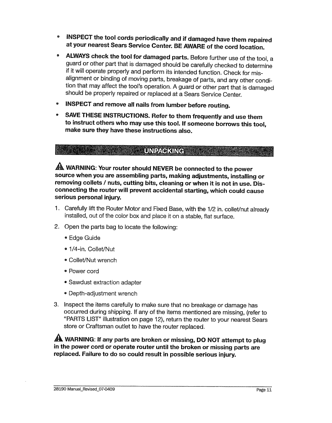 Craftsman 320.2819 operating instructions 28$90 ManuaLRevised0743409 