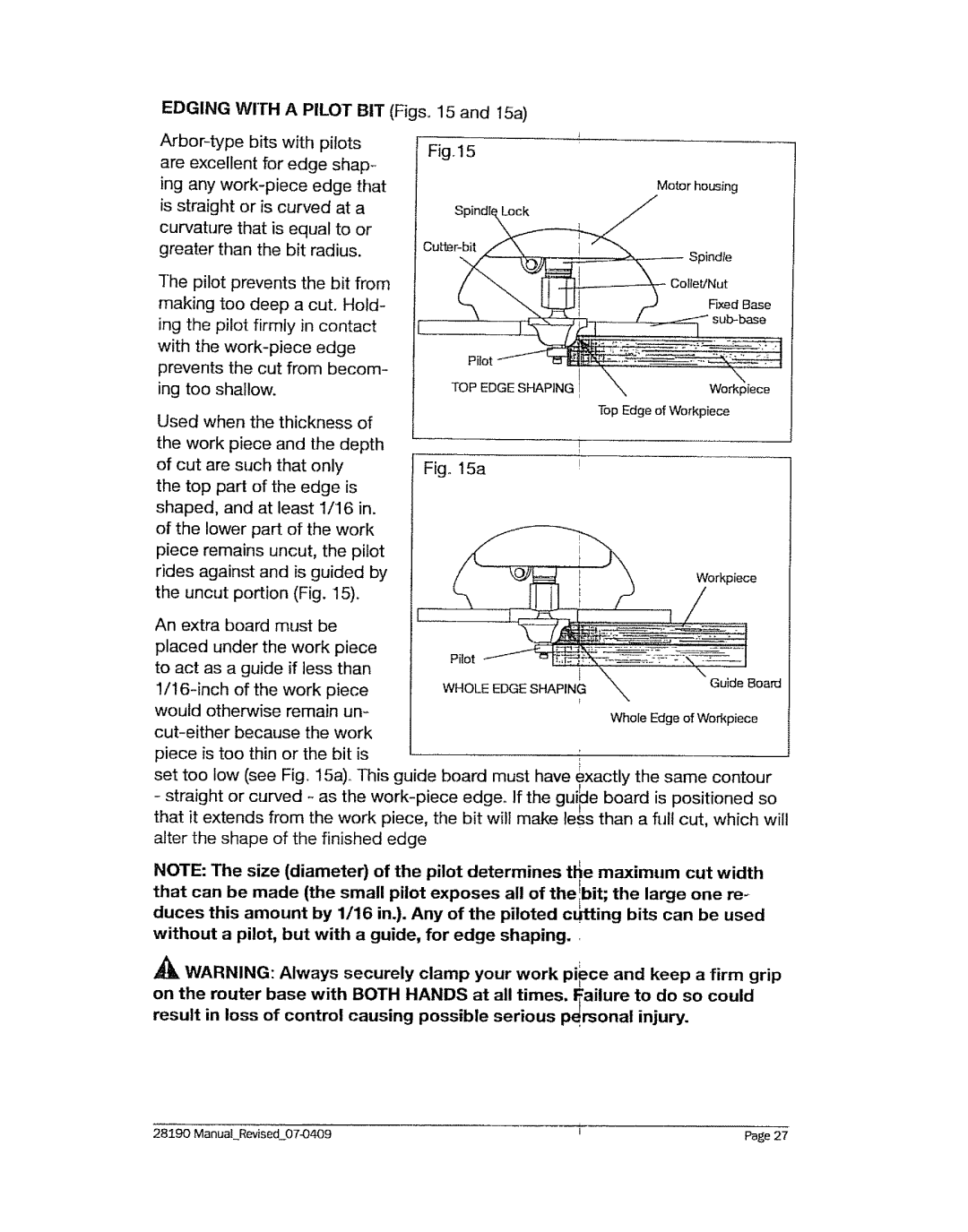 Craftsman 320.2819 operating instructions Edging wrrH a Pilot BIT 