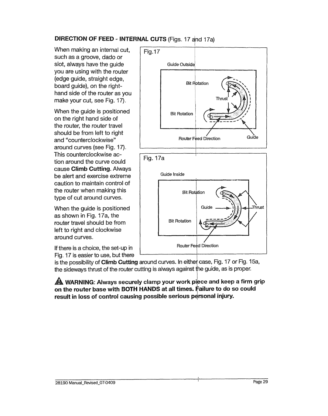 Craftsman 320.2819 operating instructions Direction of FEED., Internal Cuts Figs. ! 7 nd 17a, An internal cut 