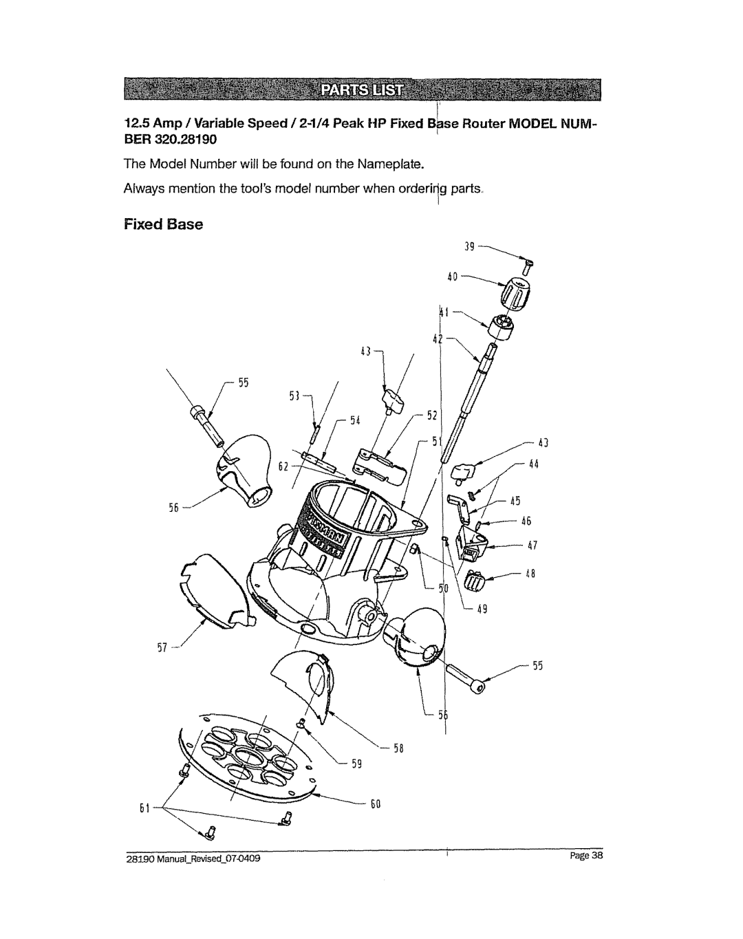 Craftsman 320.2819 operating instructions Fixed Base 