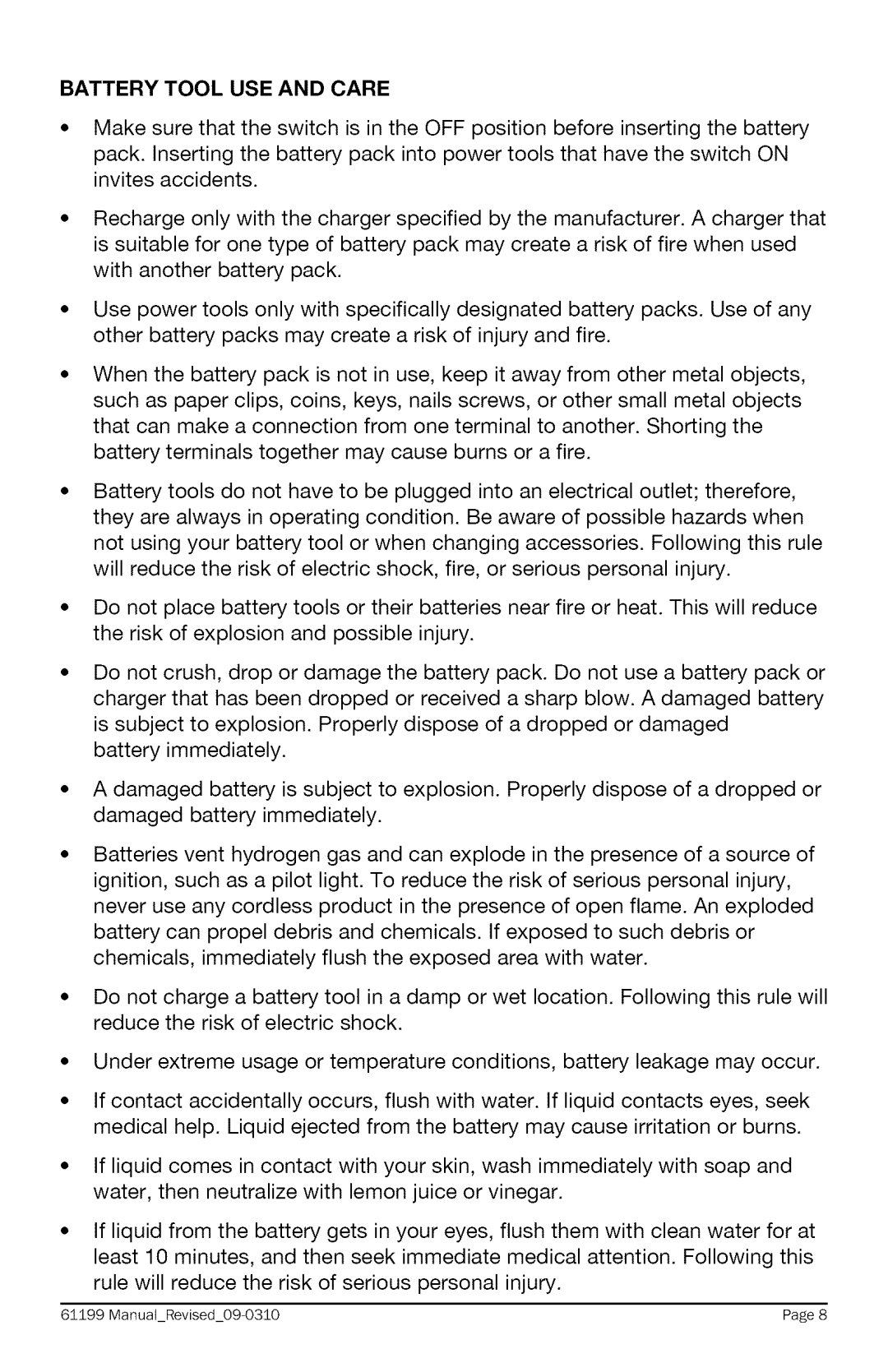 Craftsman 320.61199 warranty Battery Tool USE and Care 