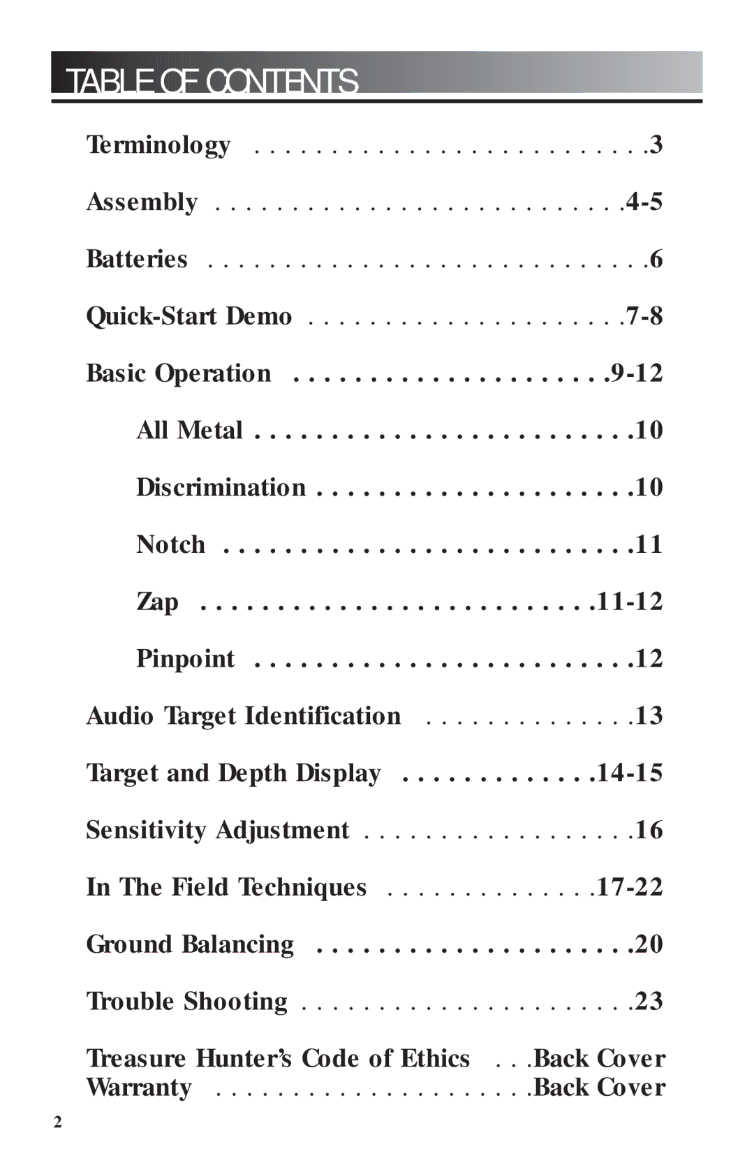 Craftsman 3300 manual Table of Contents 