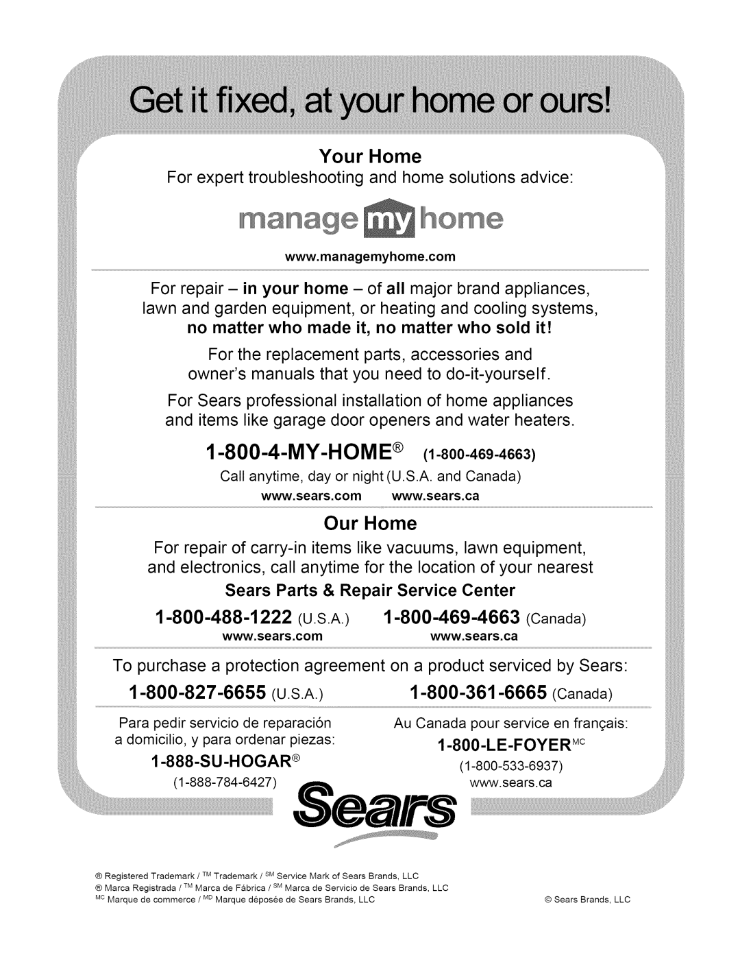 Craftsman 33029 My-Home, no matter who made it, no matter who sold it, Sears Parts & Repair Service Center, Your Home 