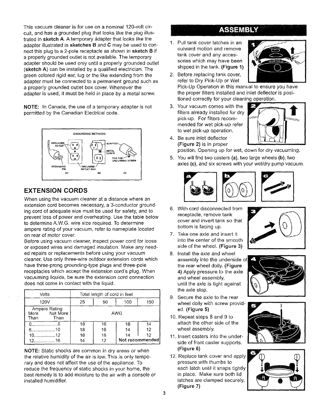 Craftsman 338.17923 owner manual Extension Cords, On rear of motor cover, Awg 