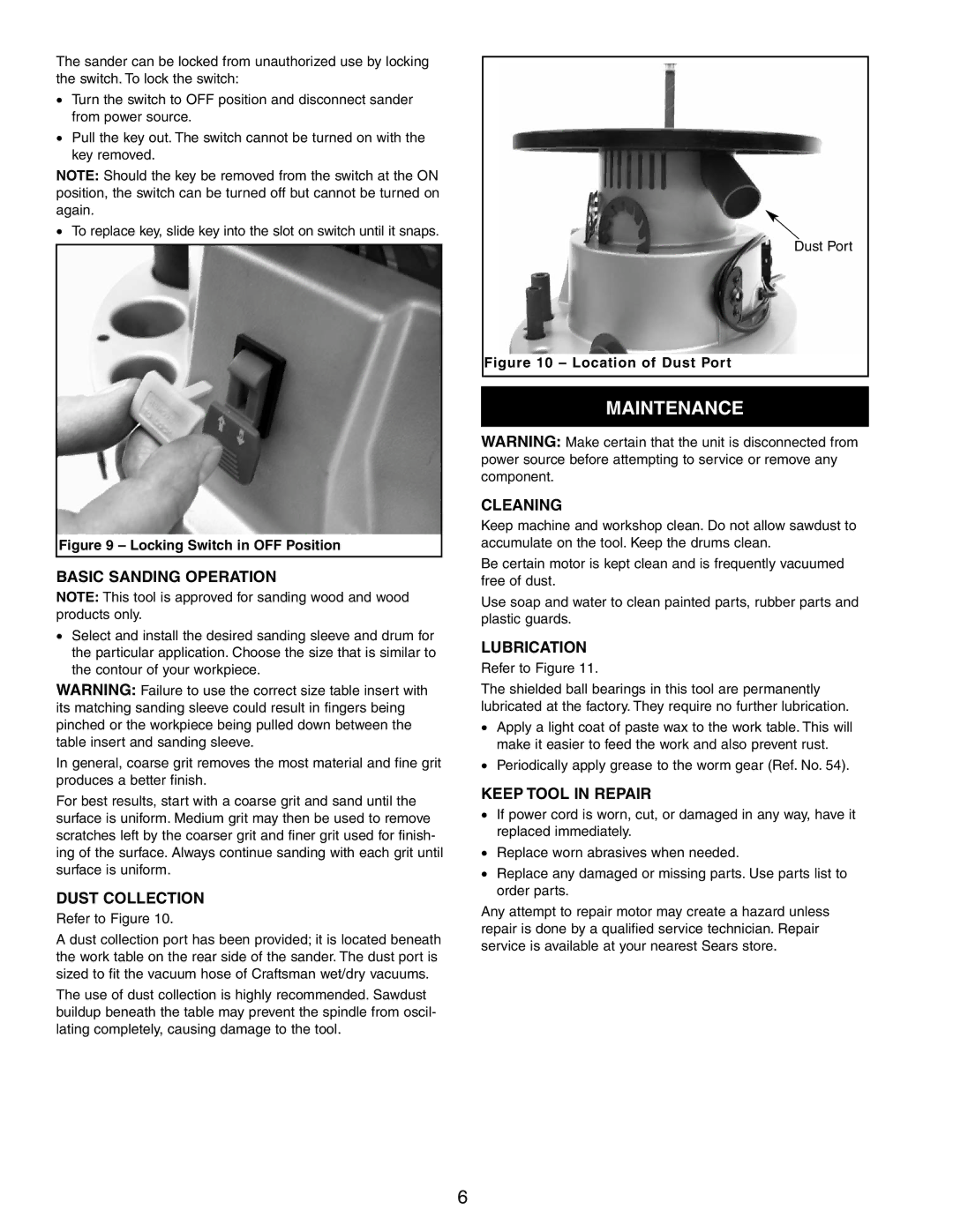 Craftsman 351.215 operating instructions Maintenance 