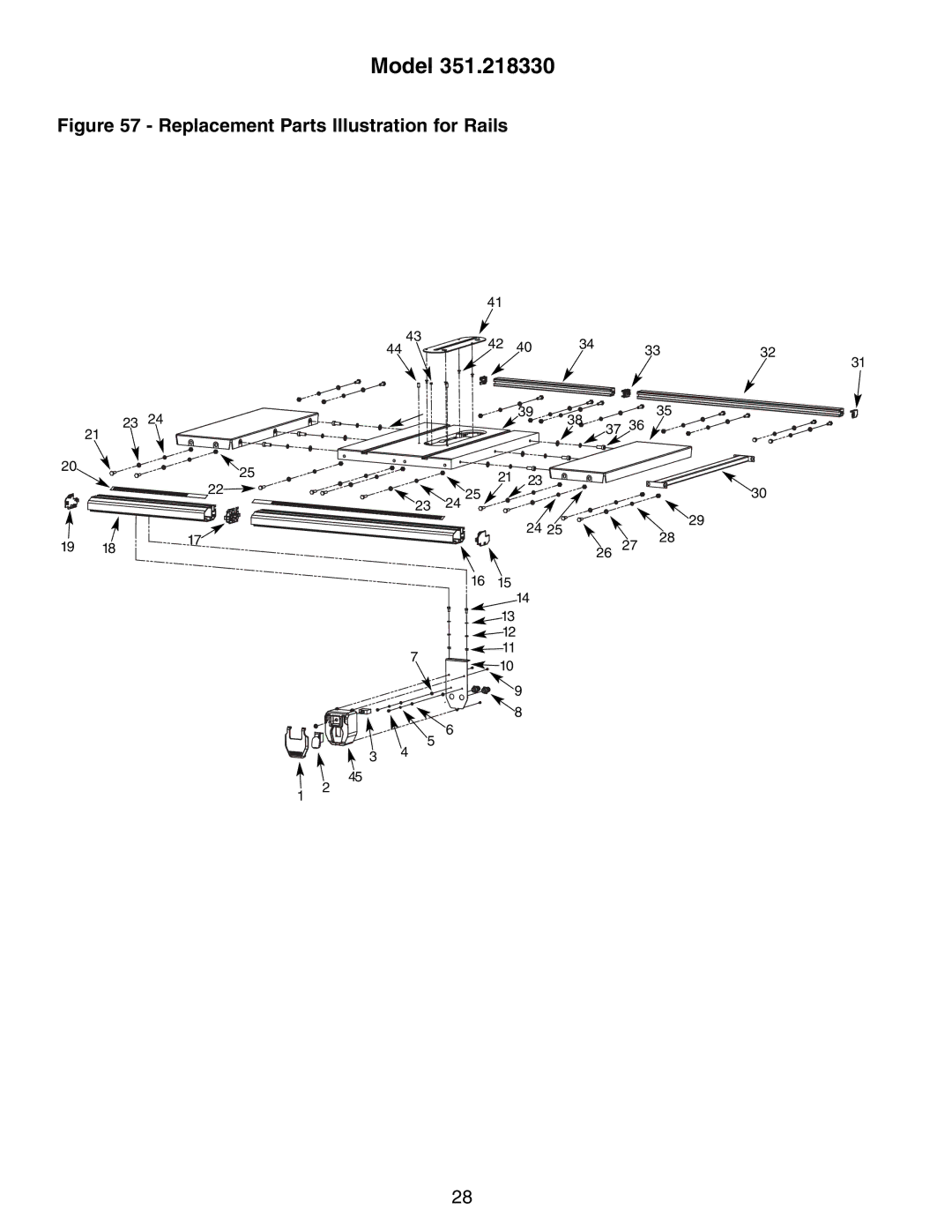 Craftsman 351.21833 operating instructions Replacement Parts Illustration for Rails 