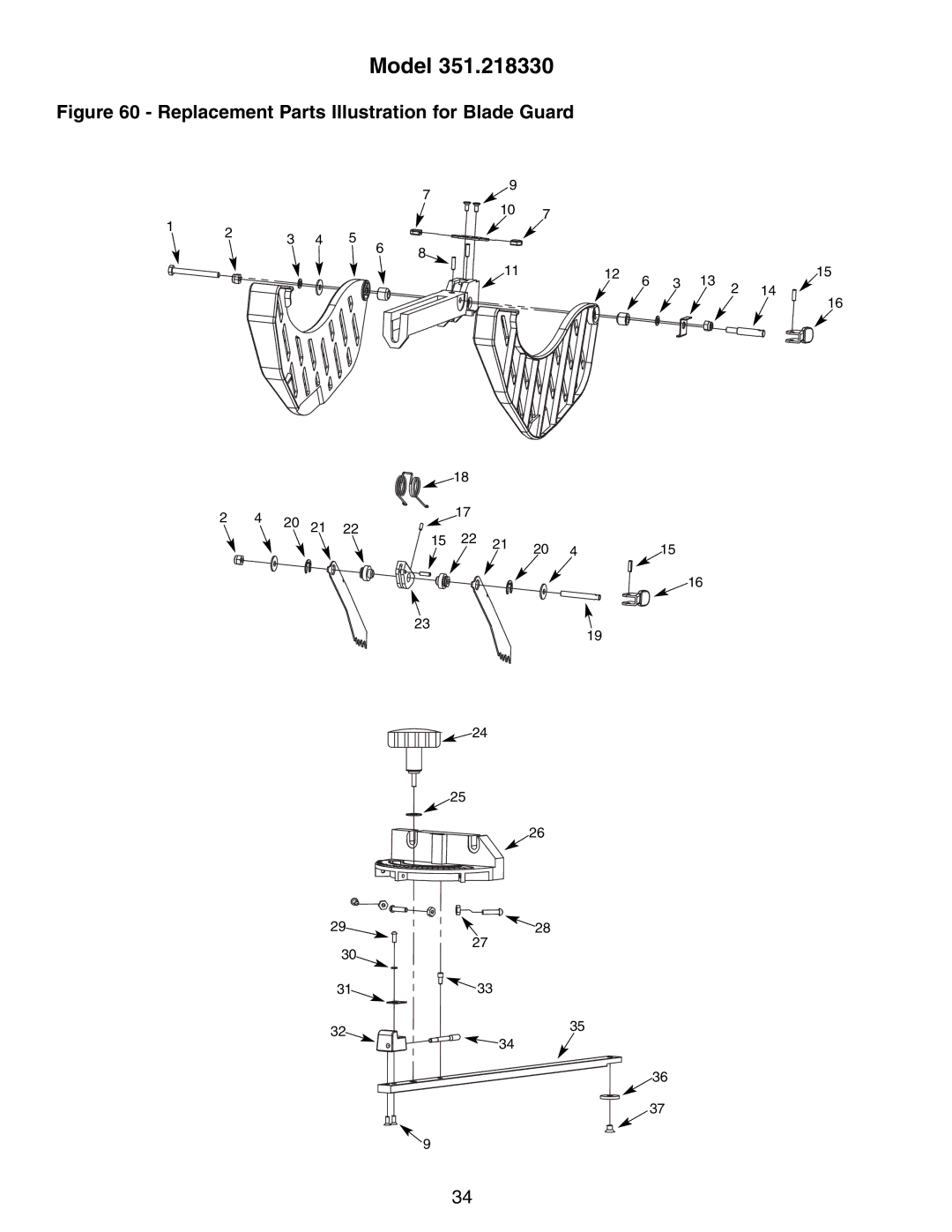 Craftsman 351.21833 operating instructions Replacement Parts Illustration for Blade Guard 