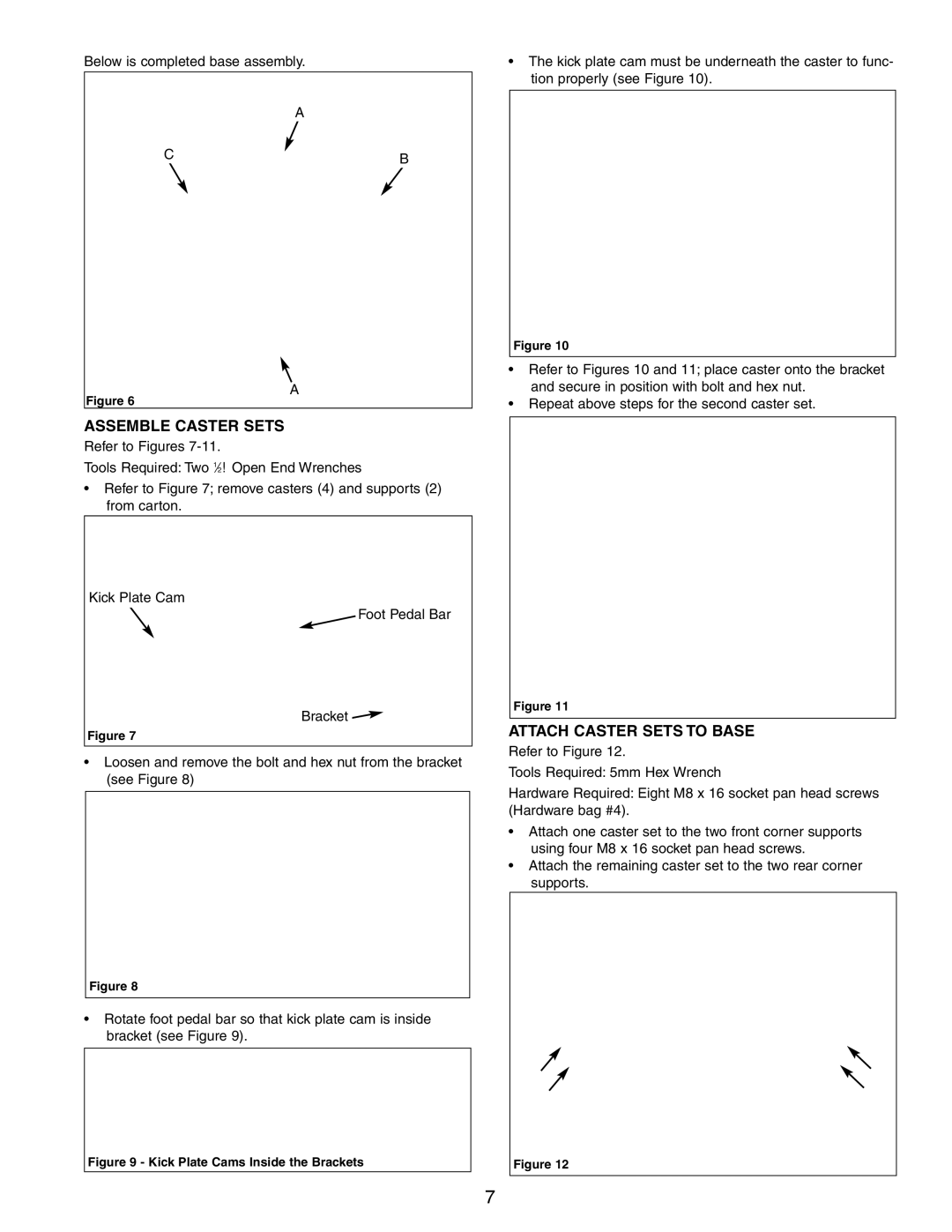 Craftsman 351.21833 operating instructions Assemble Caster Sets, Attach Caster Sets to Base 