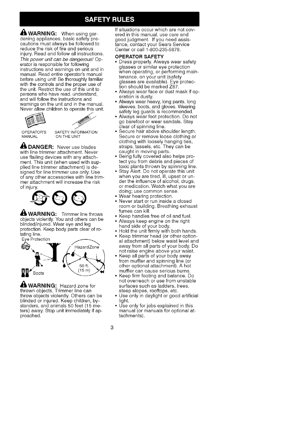 Craftsman 358-79104 operating instructions 4WARNING, This power unit can be dangerous! Op, Operator Safety 