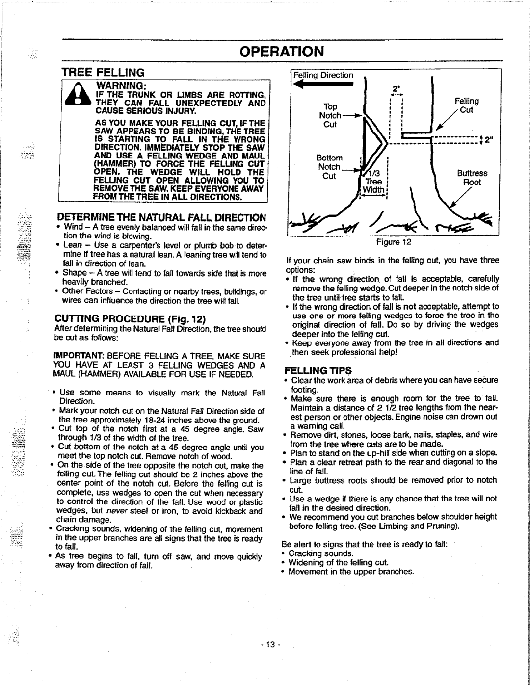 Craftsman 358.351080 manual Tree Felling, Determine the Natural Fall Direction, Felling Tips, Buttress 