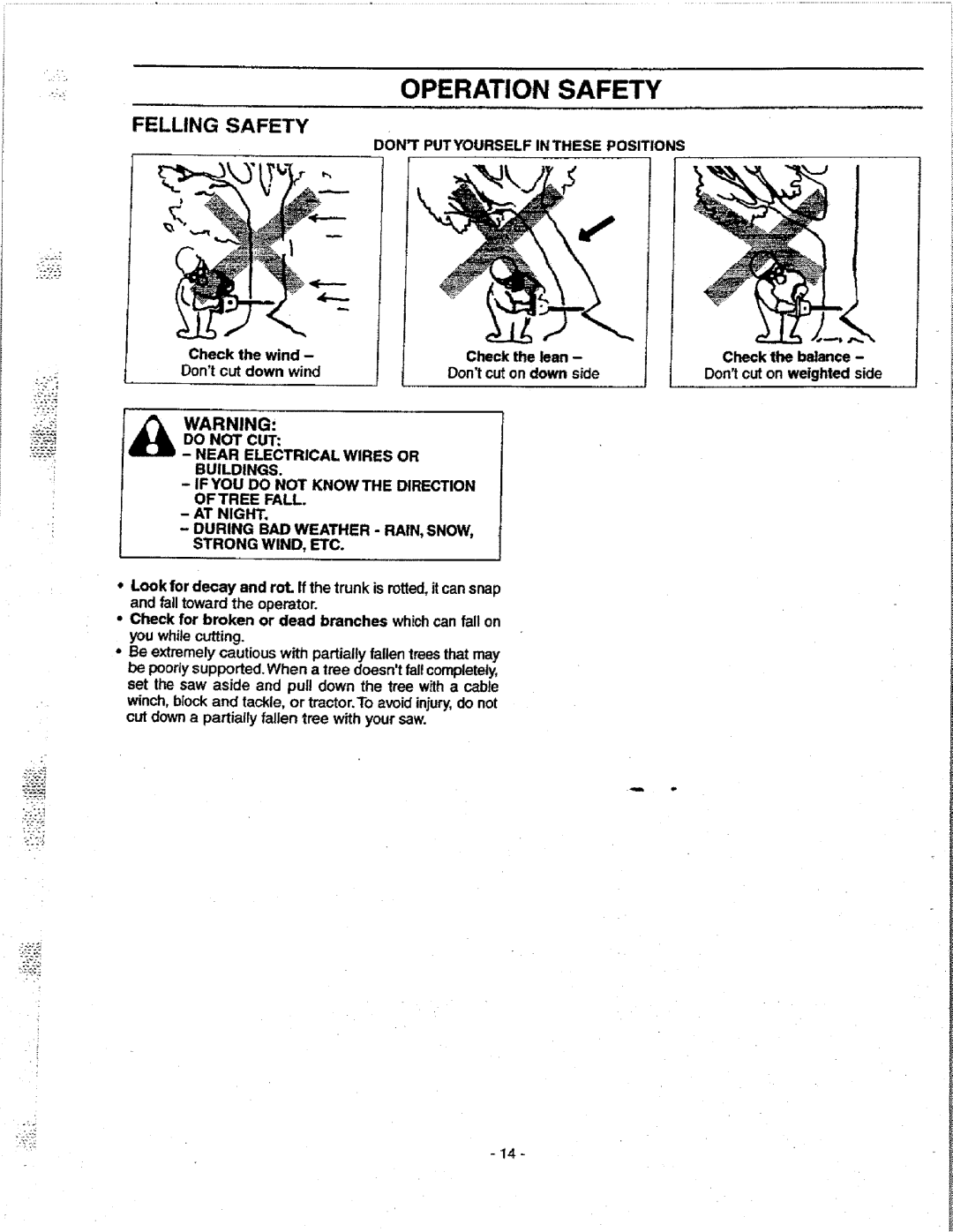 Craftsman 358.351080 manual Operation Safety, Felling Safety 