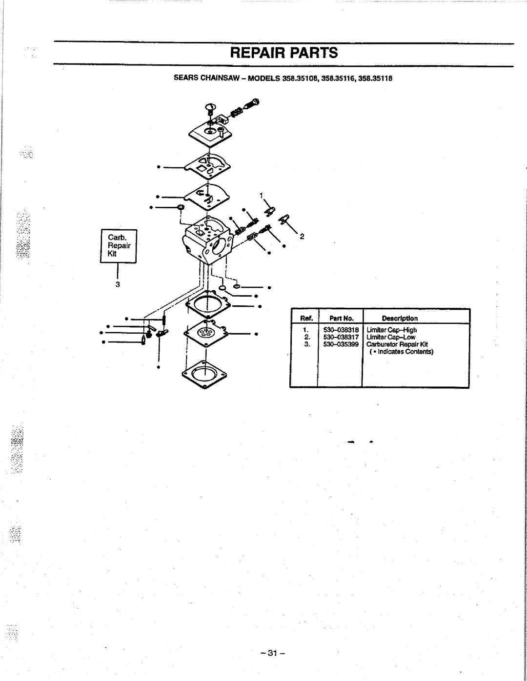 Craftsman 358.351080 manual Repair Parts 