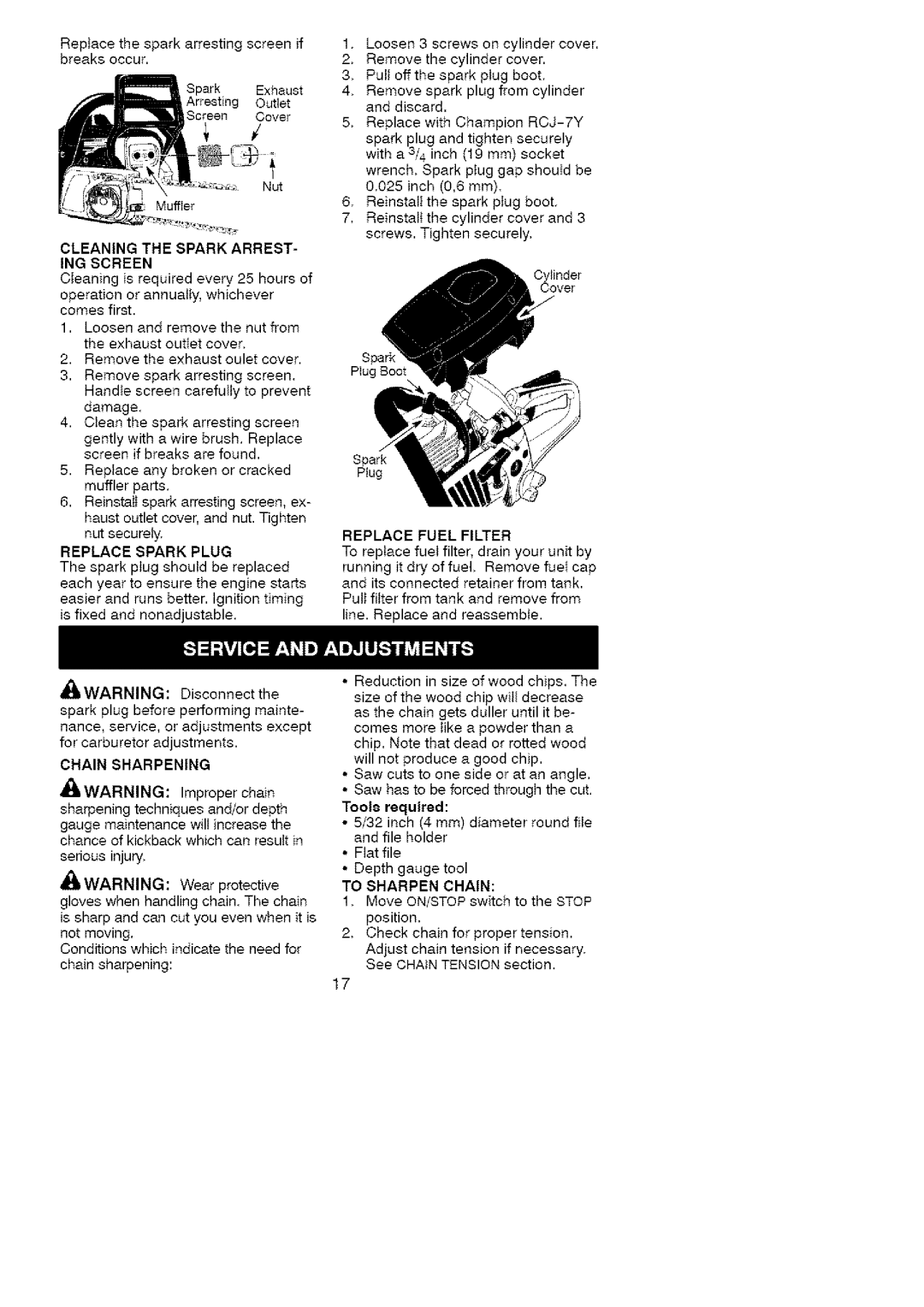 Craftsman 358.35161 manual Tool8 required 