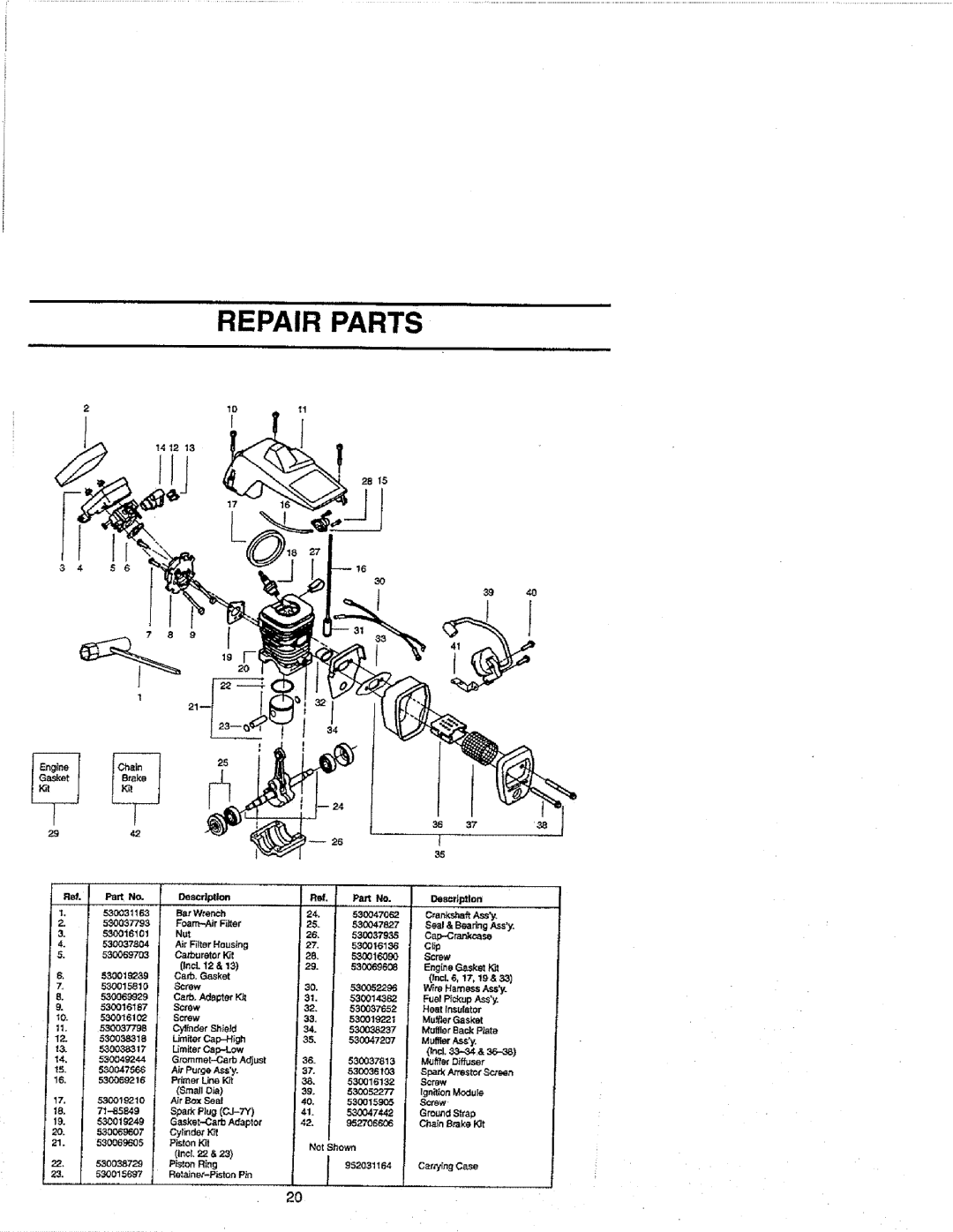 Craftsman 358.352680 - 18 IN. BAR lUlnlIIIIIIIHII, IIIn, Repair Parts, SmallO_a, PistonRing, Spark AnesterSc1_en, Screw 