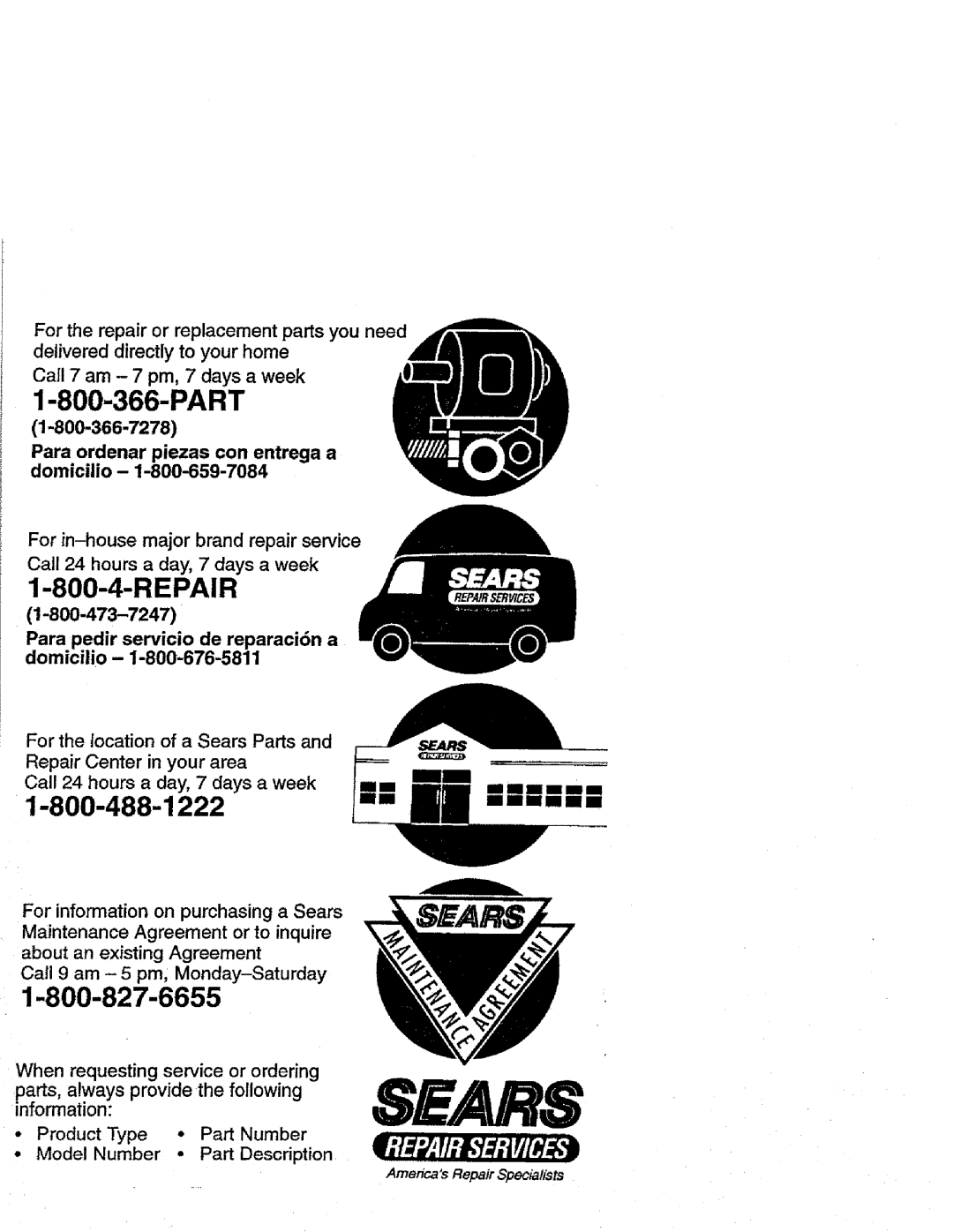 Craftsman 358.352680 - 18 IN. BAR manual Part, Repair, 1-800-488-1222, 1-800-366-7278 