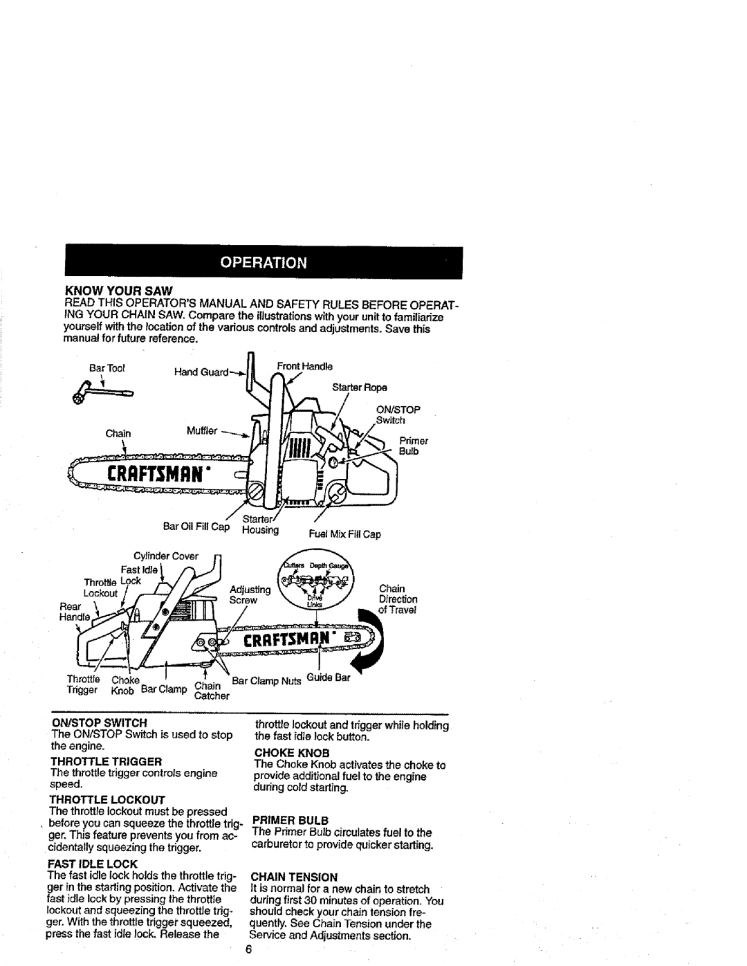 Craftsman 358.352680 - 18 IN. BAR manual S .or.ope, t I.,I, _._ switch 