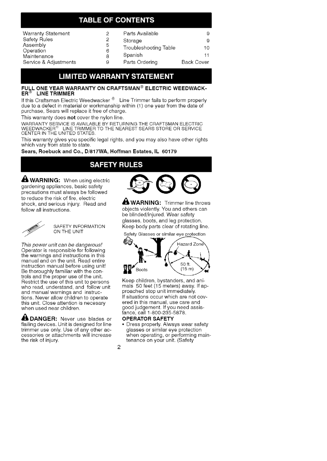 Craftsman 358.74529 instruction manual Operator Safety 