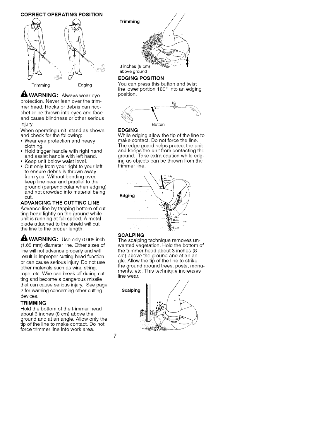 Craftsman 358.74529 instruction manual Trimmingj, Edging, Scalping 