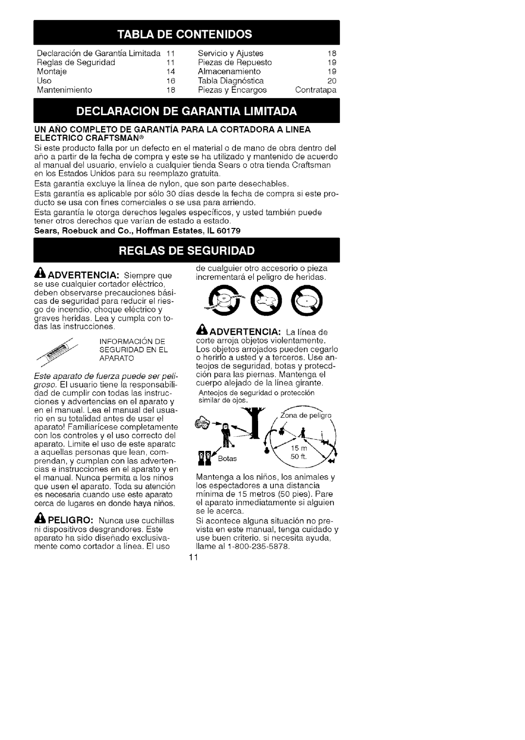 Craftsman 358.74534 manual Advertencia, Seguridad EN EL Aparatoinformacion DE 