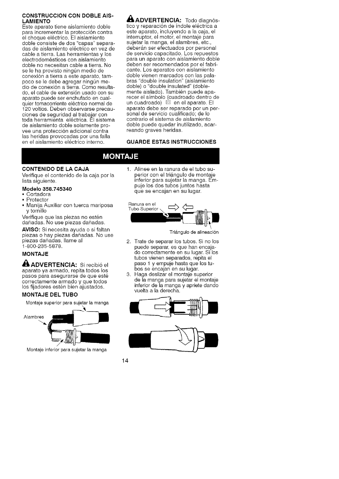 Craftsman 358.74534 manual Modelo, Montaje DEL Tubo, Guarde Estas Instrucciones 