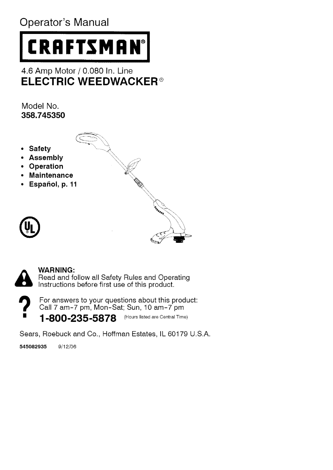 Craftsman 358.74535 manual Crrftsmrni 