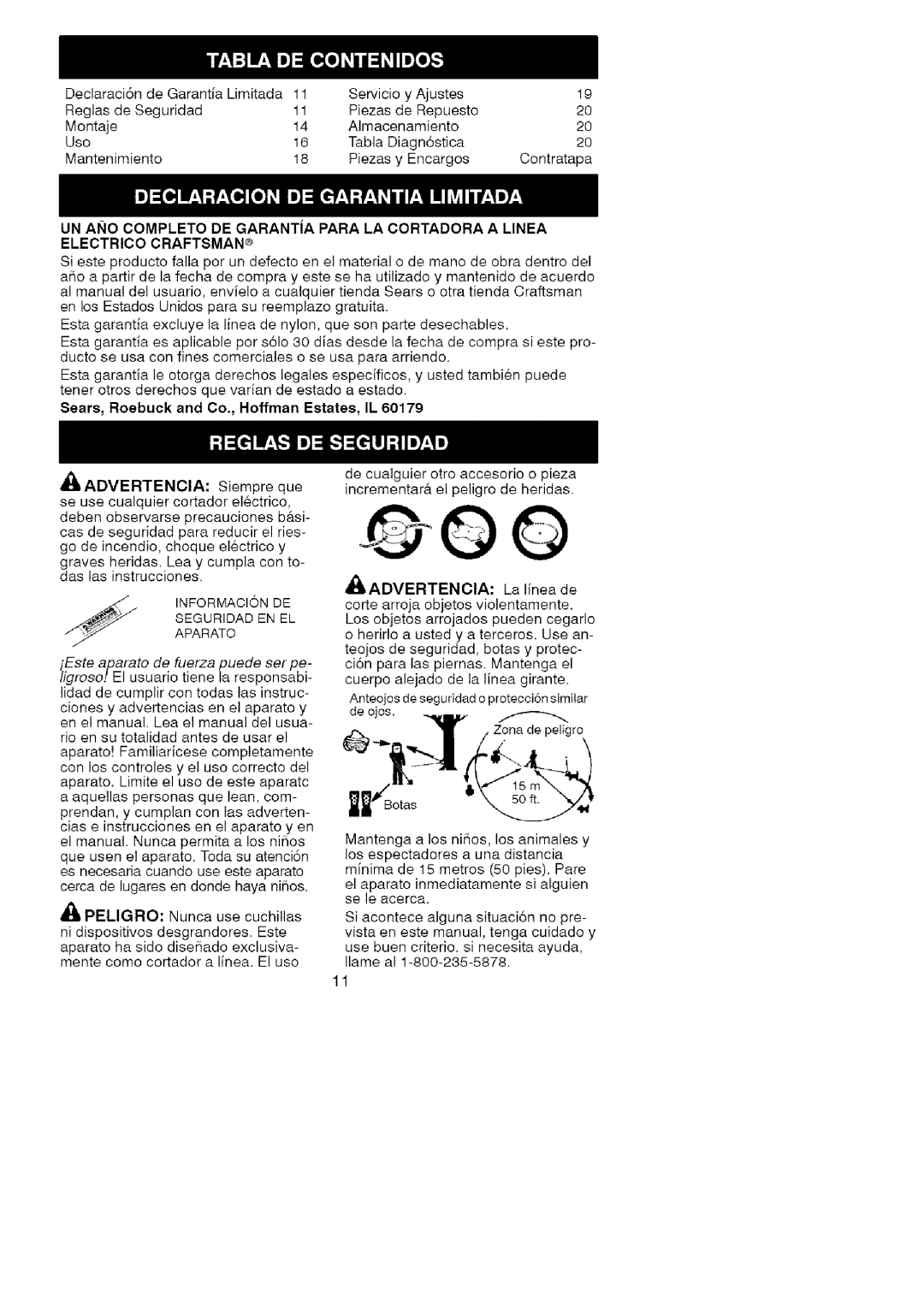 Craftsman 358.74535 manual Advertencia, Seguridad EN EL Aparatoinformacion DE, Joadvertencia La linea de 