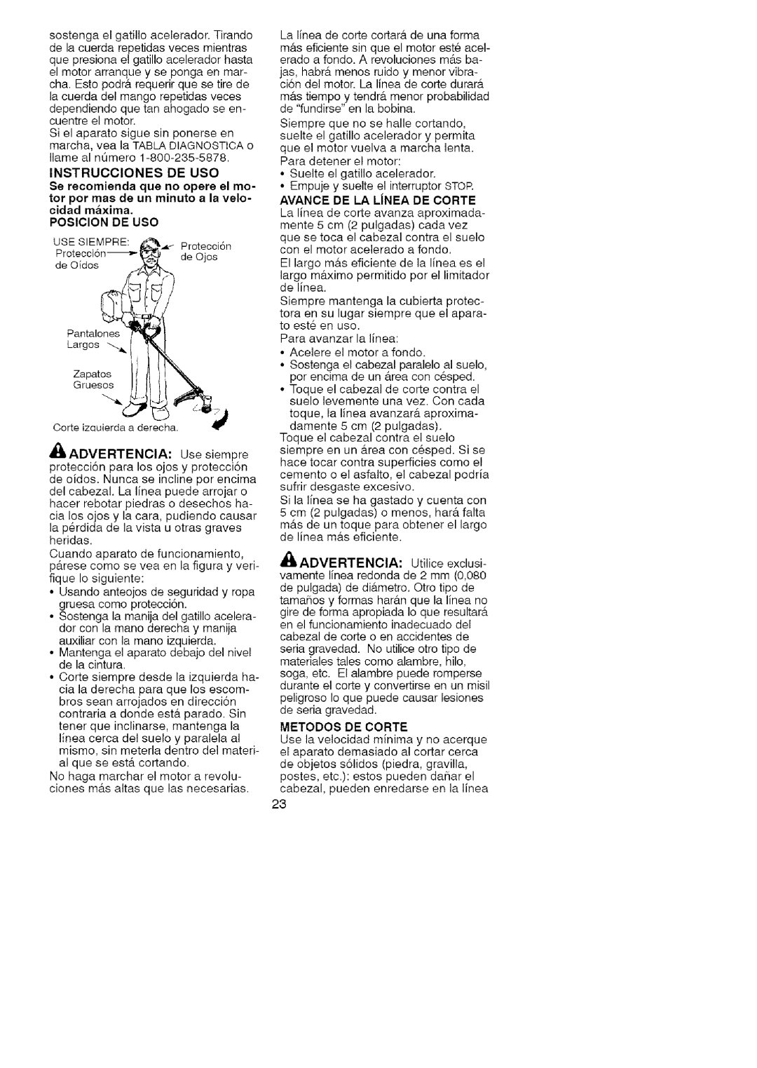 Craftsman 358.79101 instruction manual Instruccionesde USO, Metodos DE Corte 