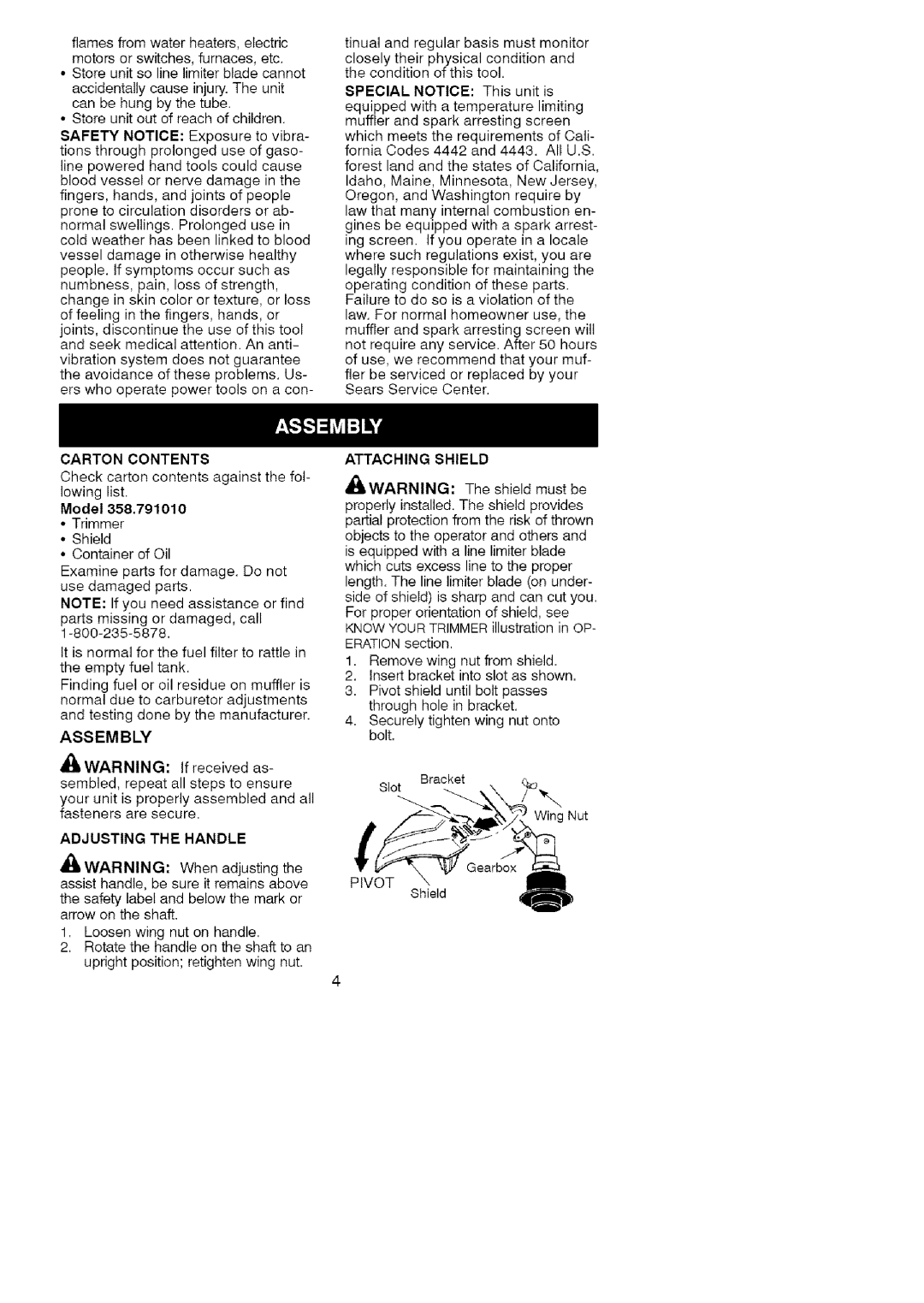 Craftsman 358.79101 instruction manual Motorsswitches,furnaces,etc 