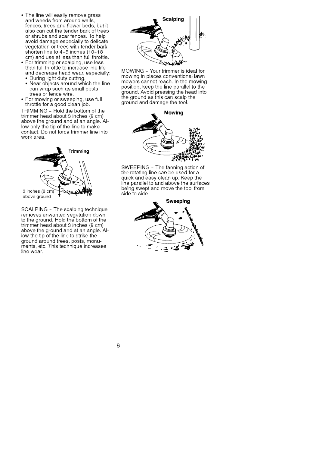 Craftsman 358.79101 instruction manual Sweeping, Trimming 