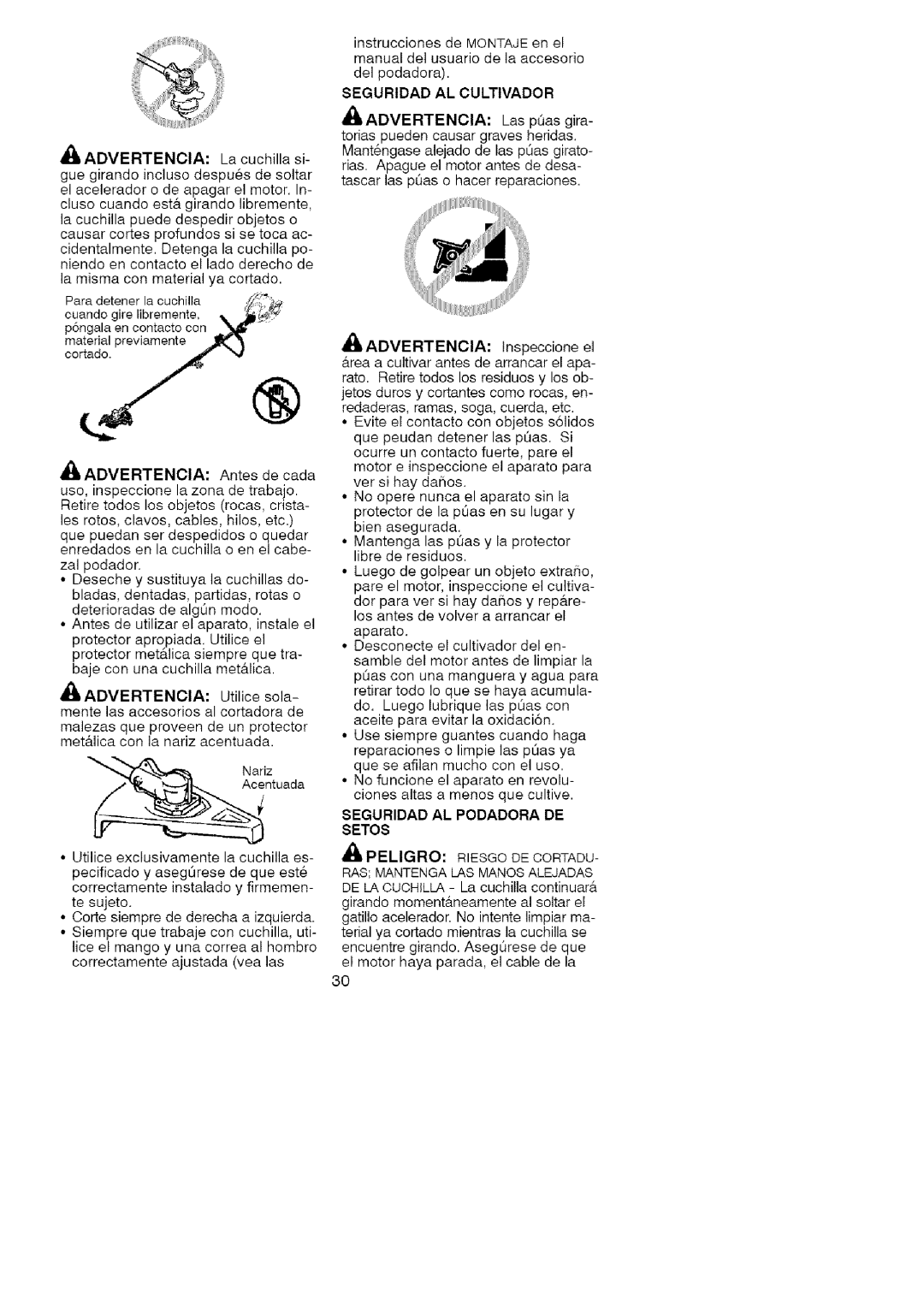 Craftsman 358.791031 Cortado, DtADVERTENCIALacuchillasi, Niendoencontactoelladederecho Lamismaconmaterialyacortado 