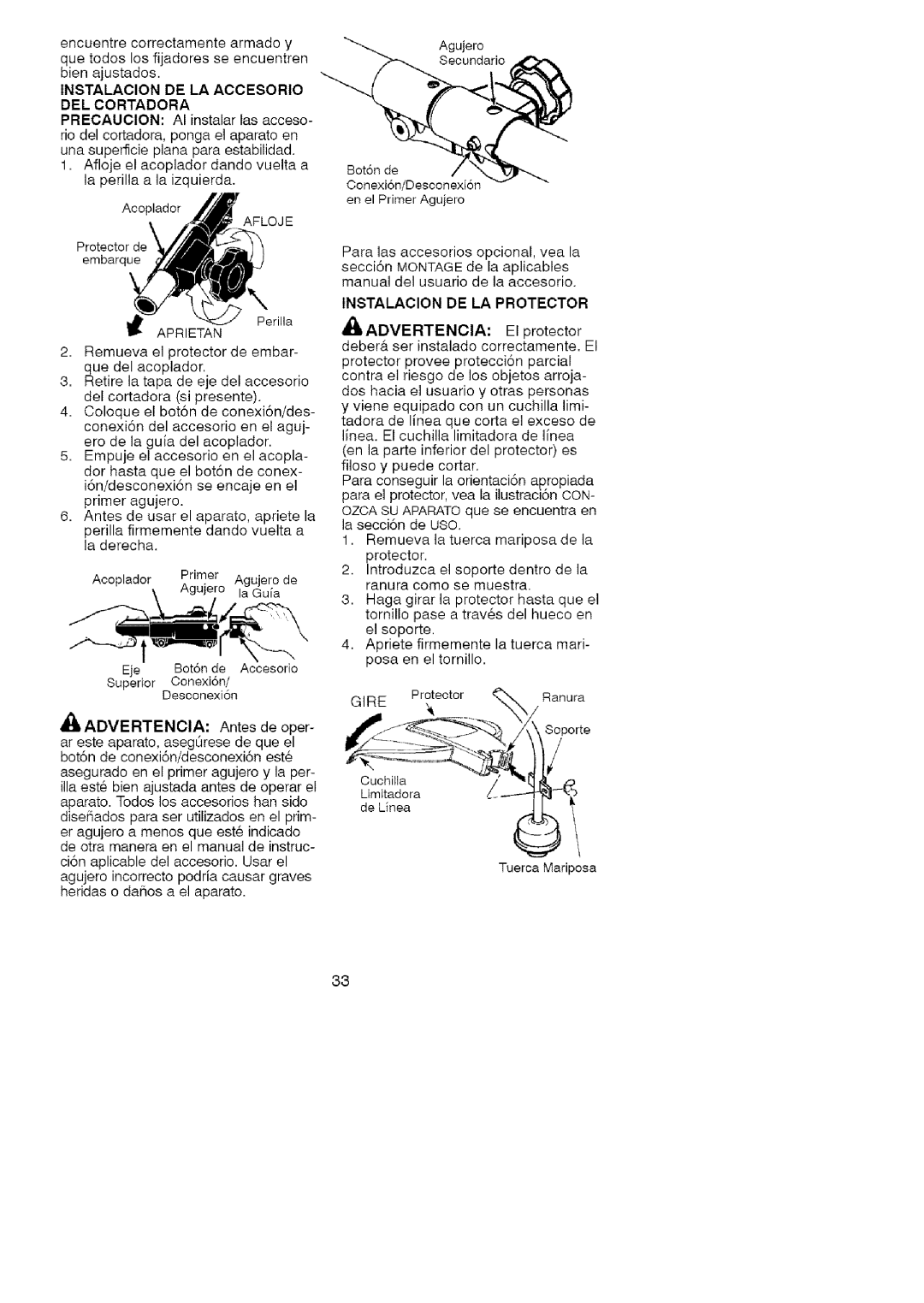 Craftsman 358.791031 operating instructions Aprietan, Instalacion DE LA Protector, Gire 