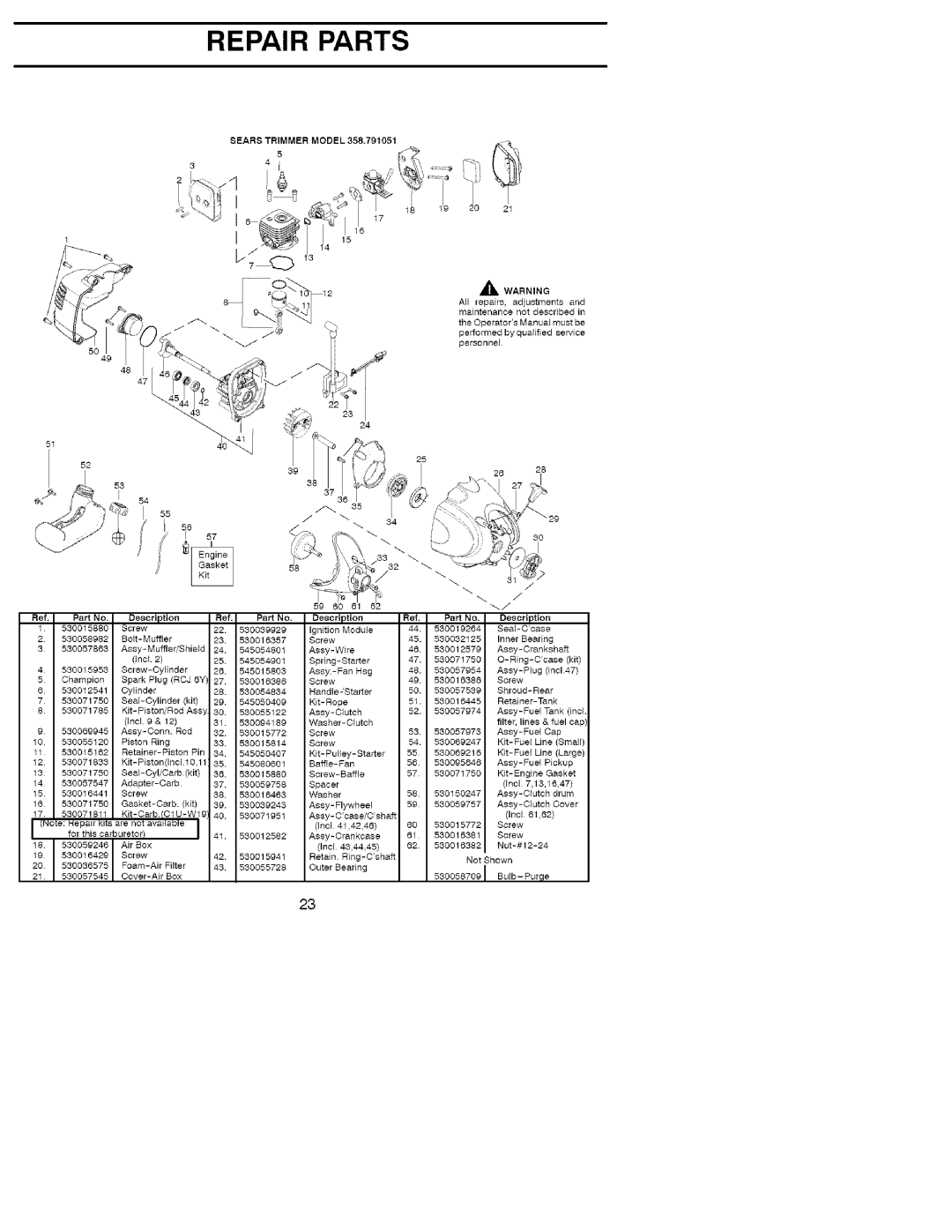 Craftsman 358.791051 manual f :5, Repair Parts, j tl4 t5 