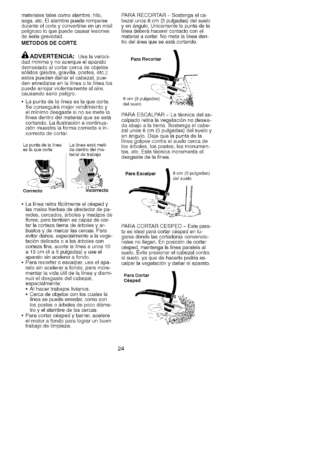 Craftsman 358.79182 operating instructions Deseriagravedad, Para Recortar, Metodos DE Corte, Para Escalpar 