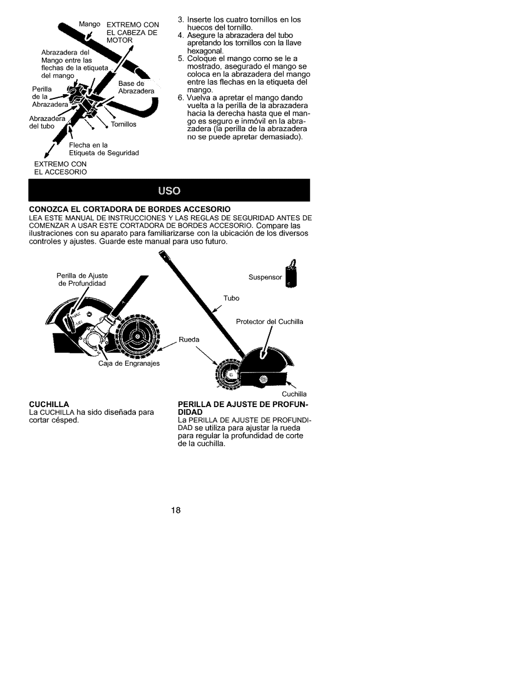 Craftsman 358.792401 Conozca EL Cortadora DE Bordes Accesorio, Cuchilla, Perilla DE Ajuste DE PROFUN- Didad 