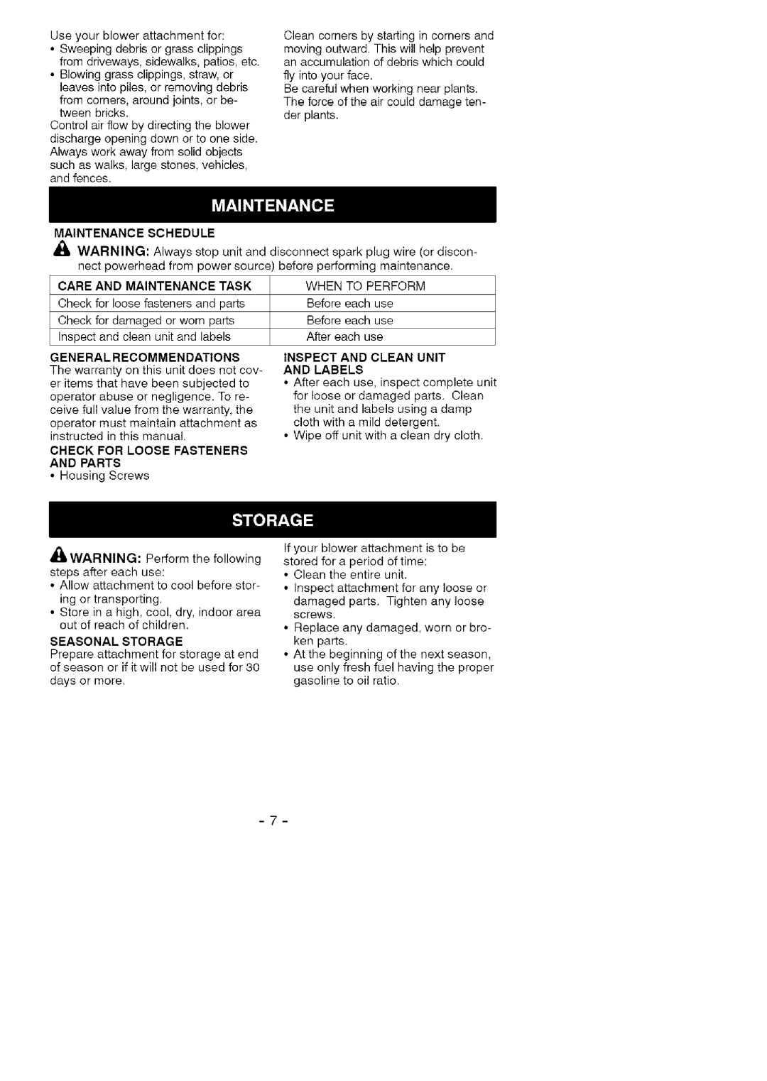 Craftsman 358.792421 manual Maintenance Schedule, And Labels 
