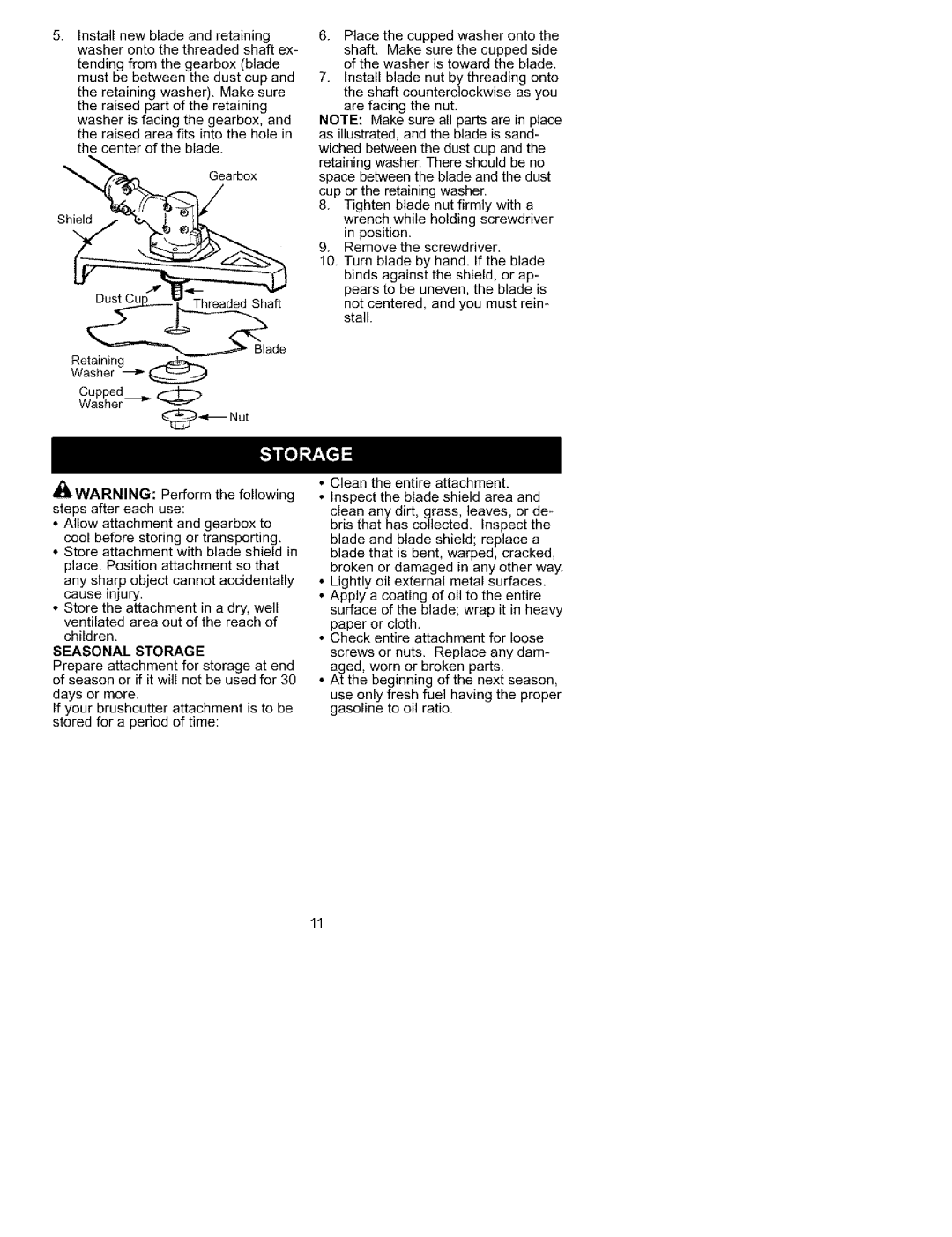 Craftsman 358.792430 instruction manual Seasonal Storage 