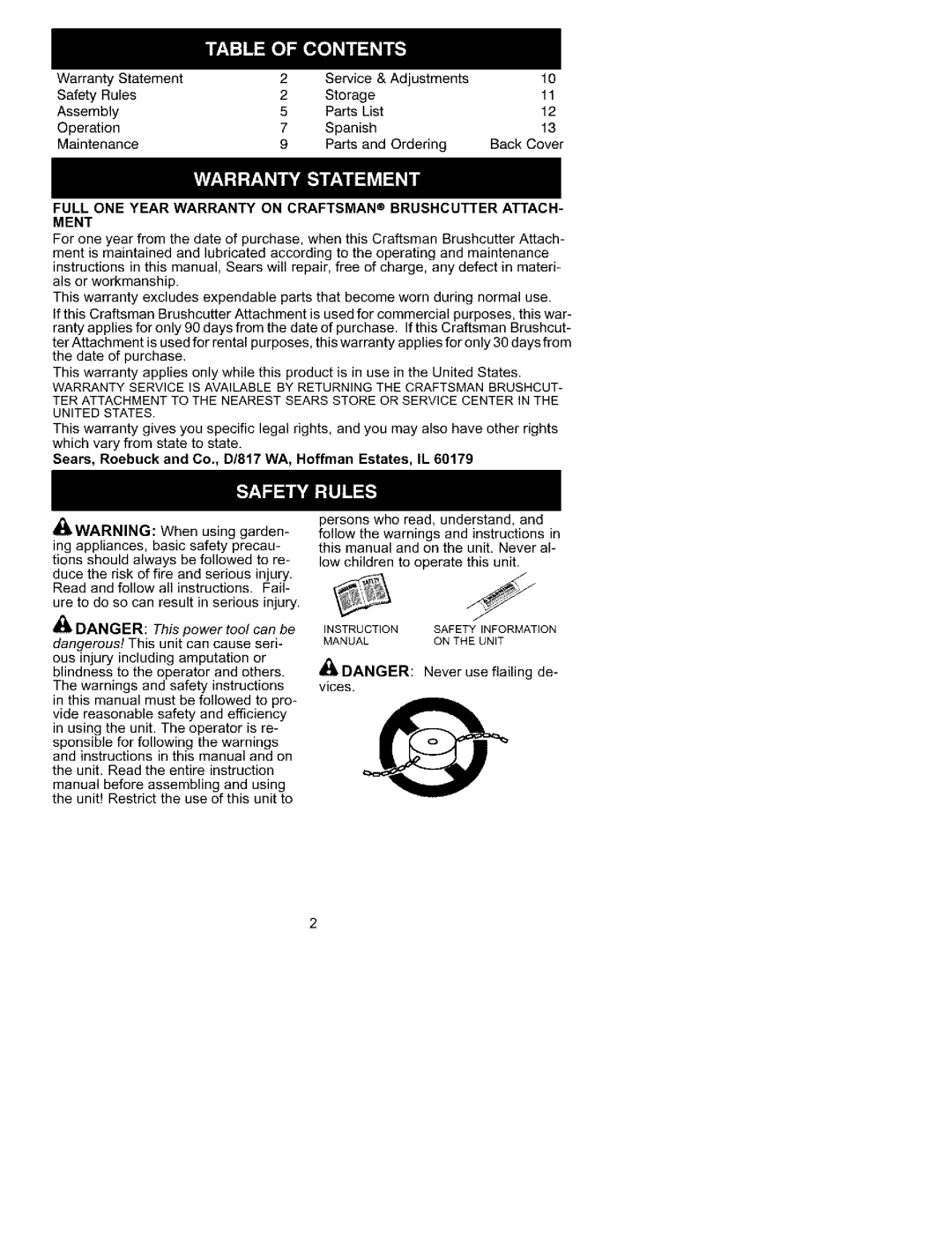 Craftsman 358.792430 instruction manual Ment, DANGER This power tool can be, Danger 