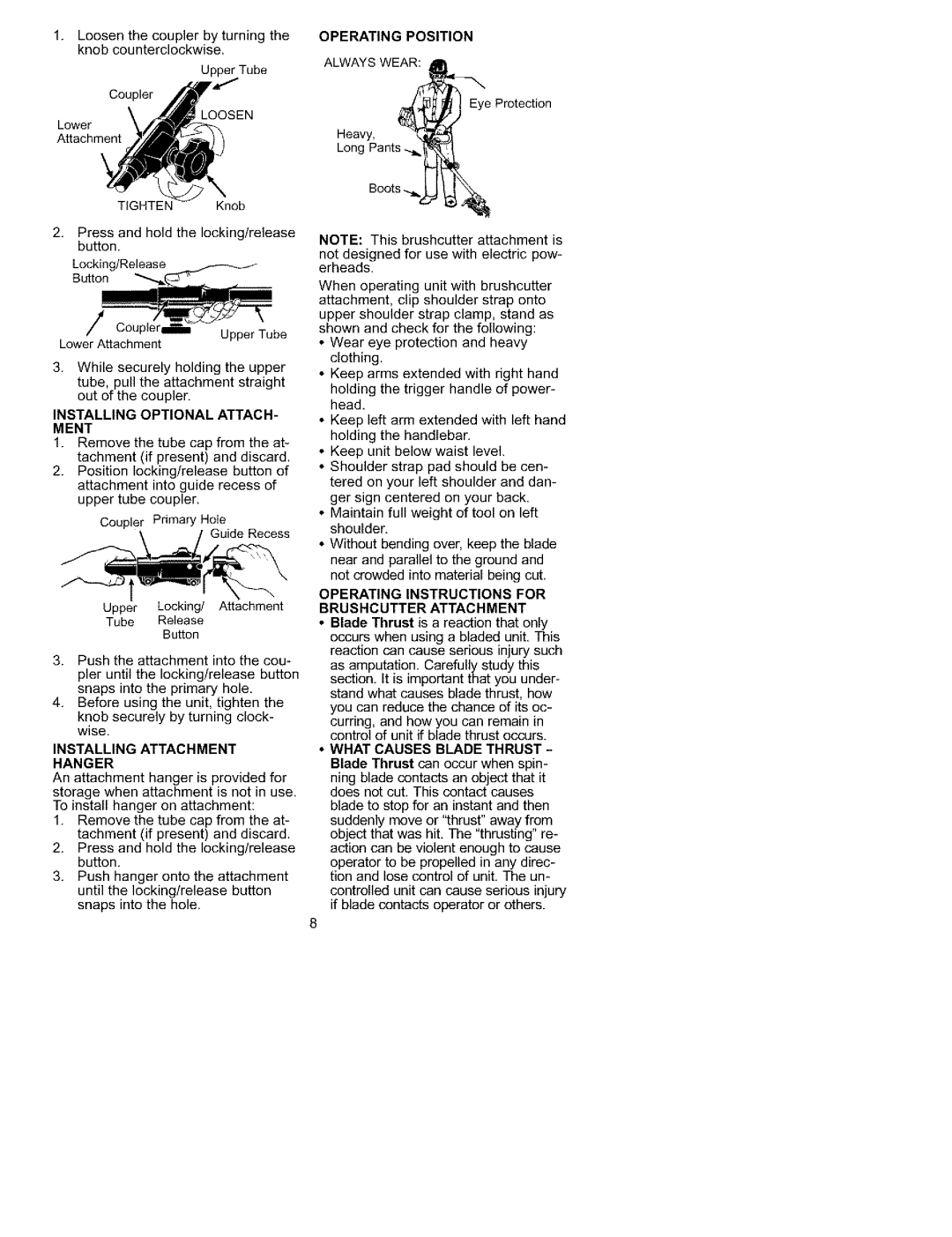 Craftsman 358.792430 instruction manual Installing Attachment 