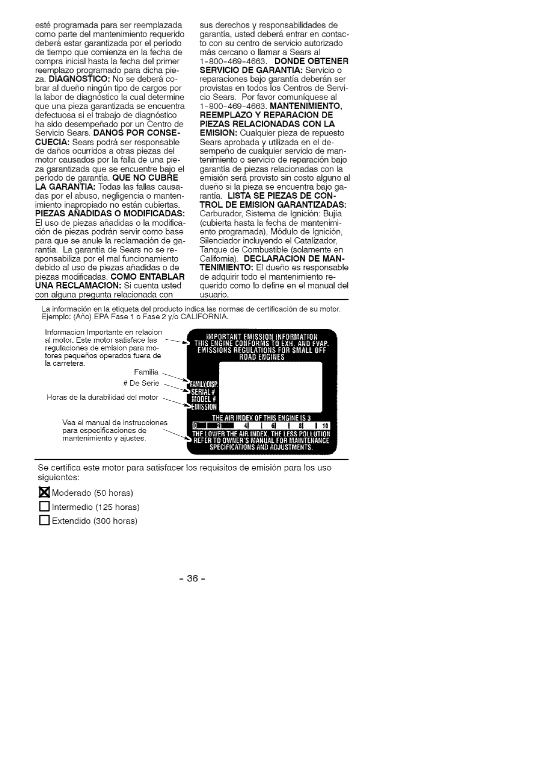 Craftsman 358.79474 manual Trol De Emision Garantizadas, 41 I 61 