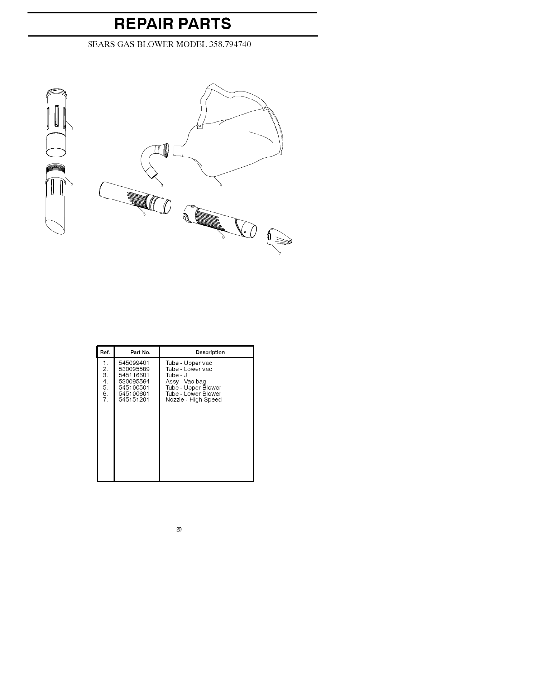 Craftsman 358.794740 manual Repair Parts 