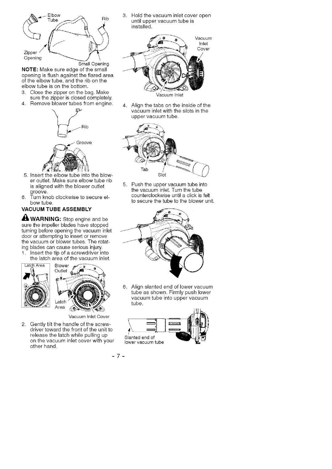 Craftsman 358.794740 manual Tab, Vacuum Tube Assembly 