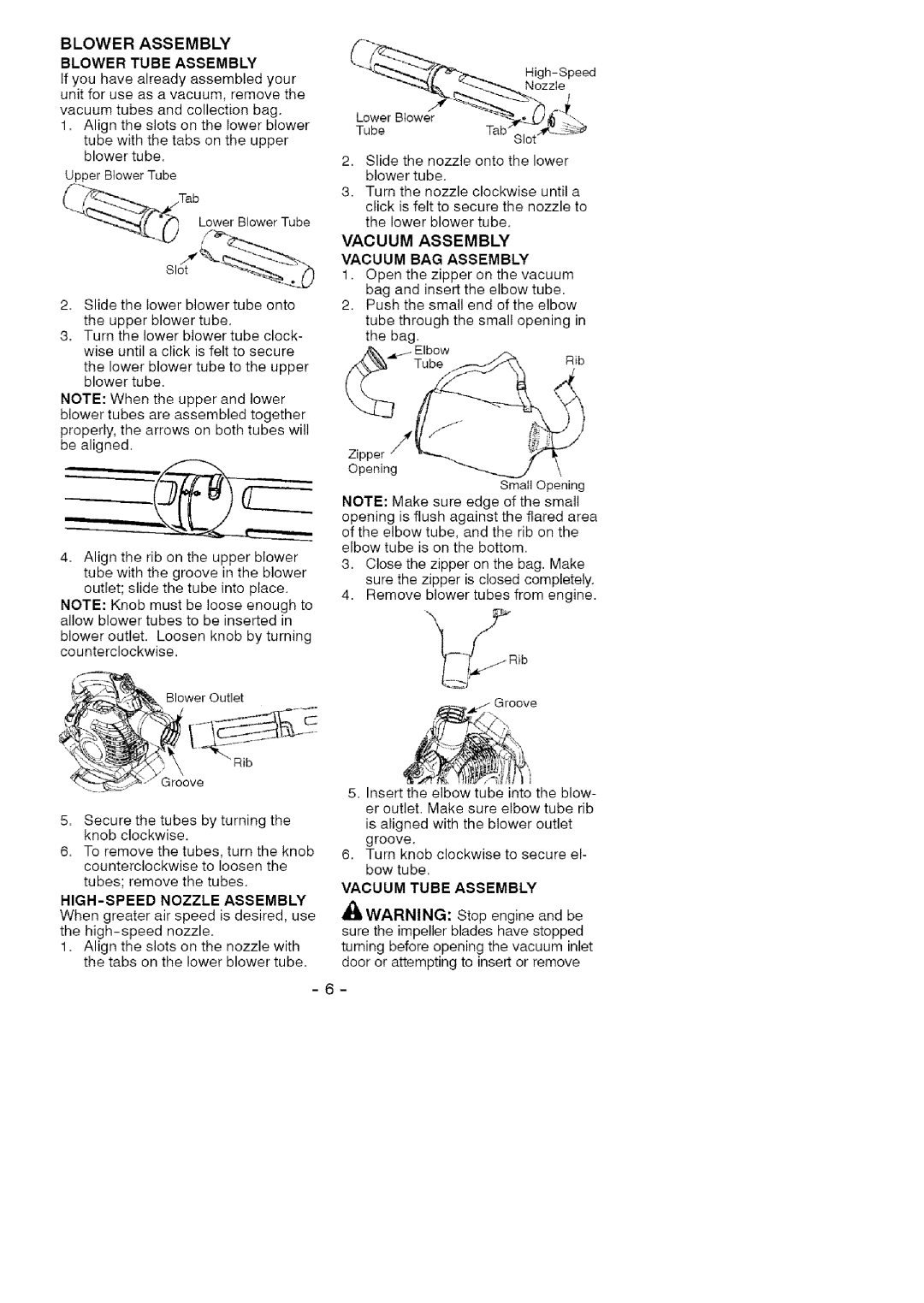 Craftsman 358.79476 Blower Assembly Blower Tube Assembly, Vacuum Assembly Vacuum BAG Assembly, HIGH-SPEED Nozzle Assembly 