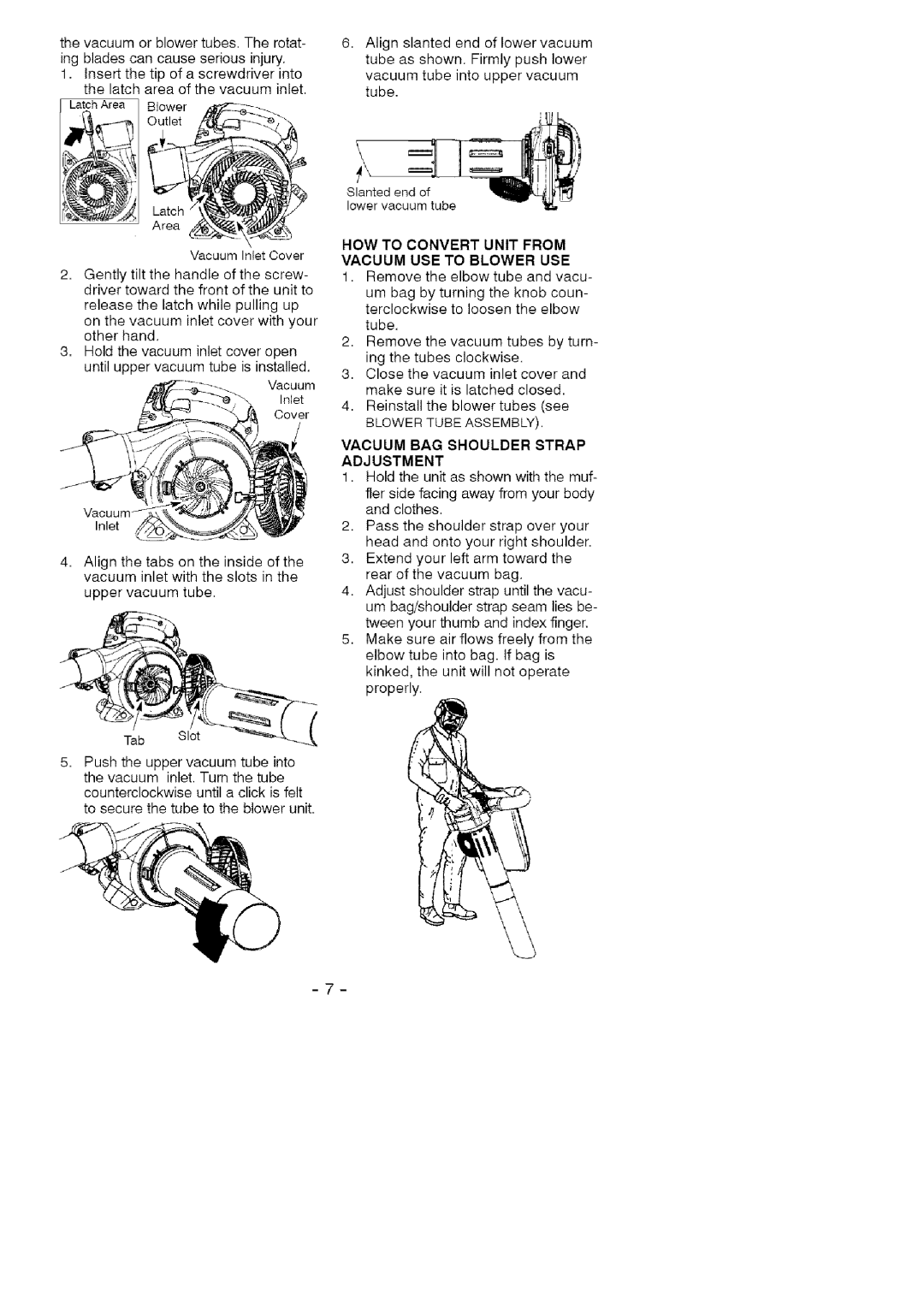 Craftsman 358.79476 manual HOW to Convert Unit from Vacuum USE to Blower USE, Blower Tube Assembly 