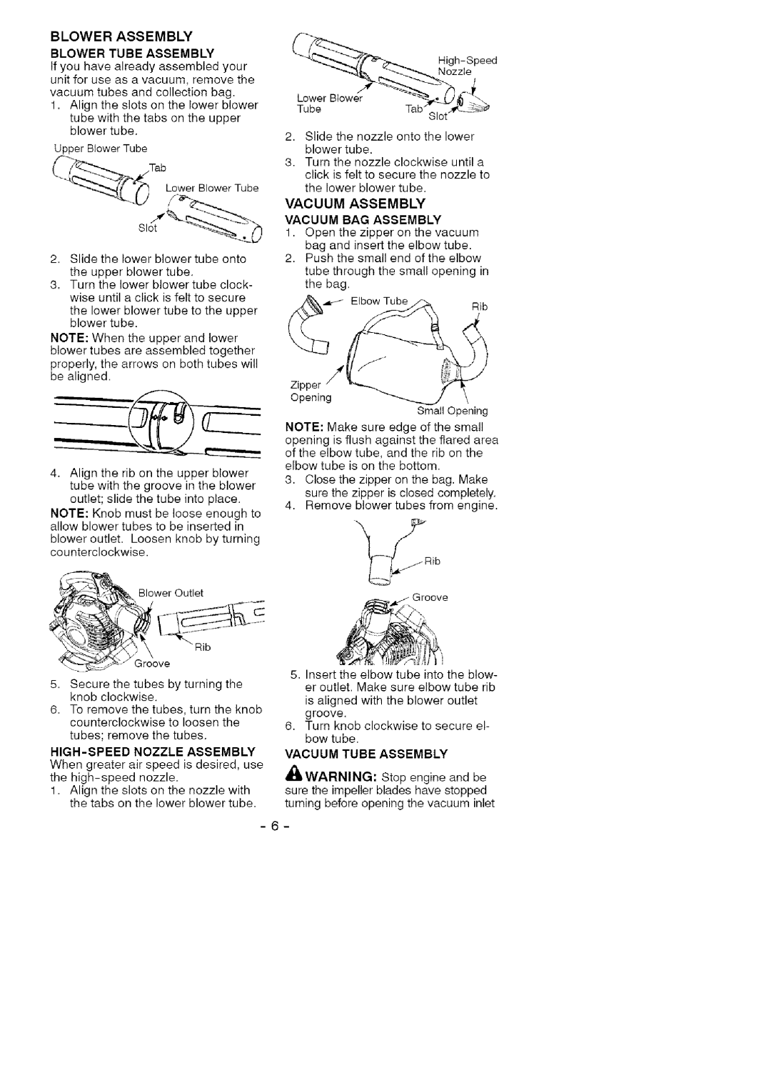 Craftsman 358.79477 Blower Assembly Blower Tube Assembly, Vacuum Assembly Vacuum BAG Assembly, HIGH-SPEED Nozzle Assembly 